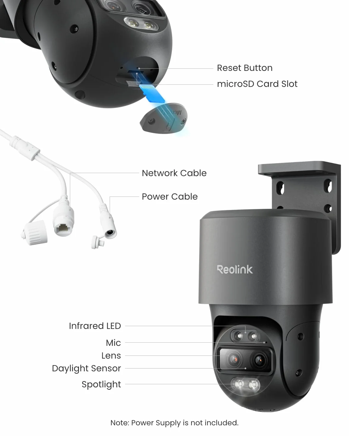 Reolink TrackMix PoE Kamera Bezpieczeństwa 4K Dual-Lens PTZ z 6-krotnym Zoomem Hybrydowym, Obrotem 355°, Pochyleniem 90°