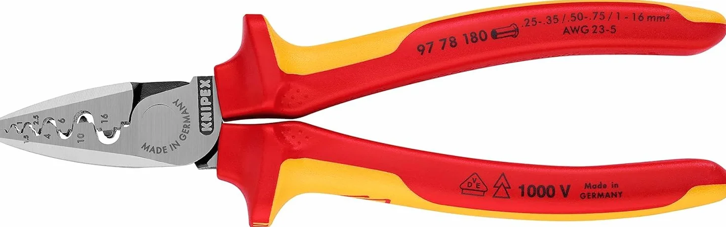 KNIPEX Szczypce do zagniatania tulejek kablowych z wielokomponentowymi osłonkami, izolowane wg VDE 180 mm, 97 78 180