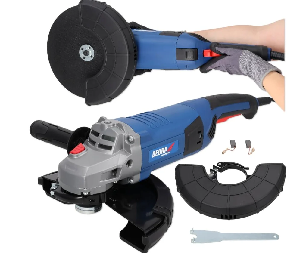 Szlifierka kątowa DEDRA DED7937 z systemem łagodnego rozruchu Ø 230 mm, mocna 2100 W, wysoka prędkość 6500 obr./min, softgrip, waga 5,1 kg, dodatkowy uchwyt, uniwersalny gwint M14