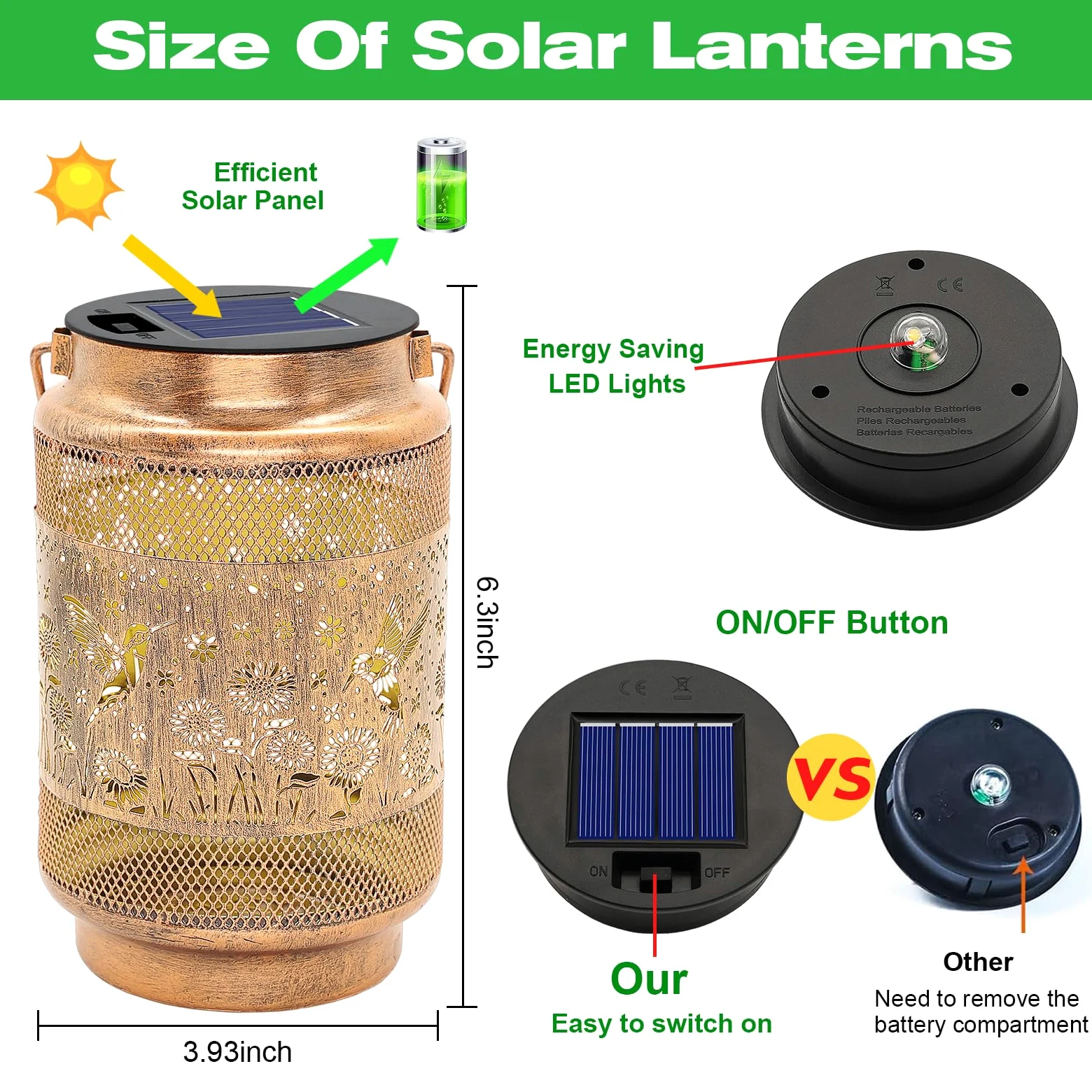 Koliber solarne lampiony na zewnątrz, wodoodporne dekoracje ogrodowe, prezenty urodzinowe dla kobiet, mamy, babci, metalowe wiszące lampy solarne na podwórko, patio, ścieżkę, podwórko, ganek
