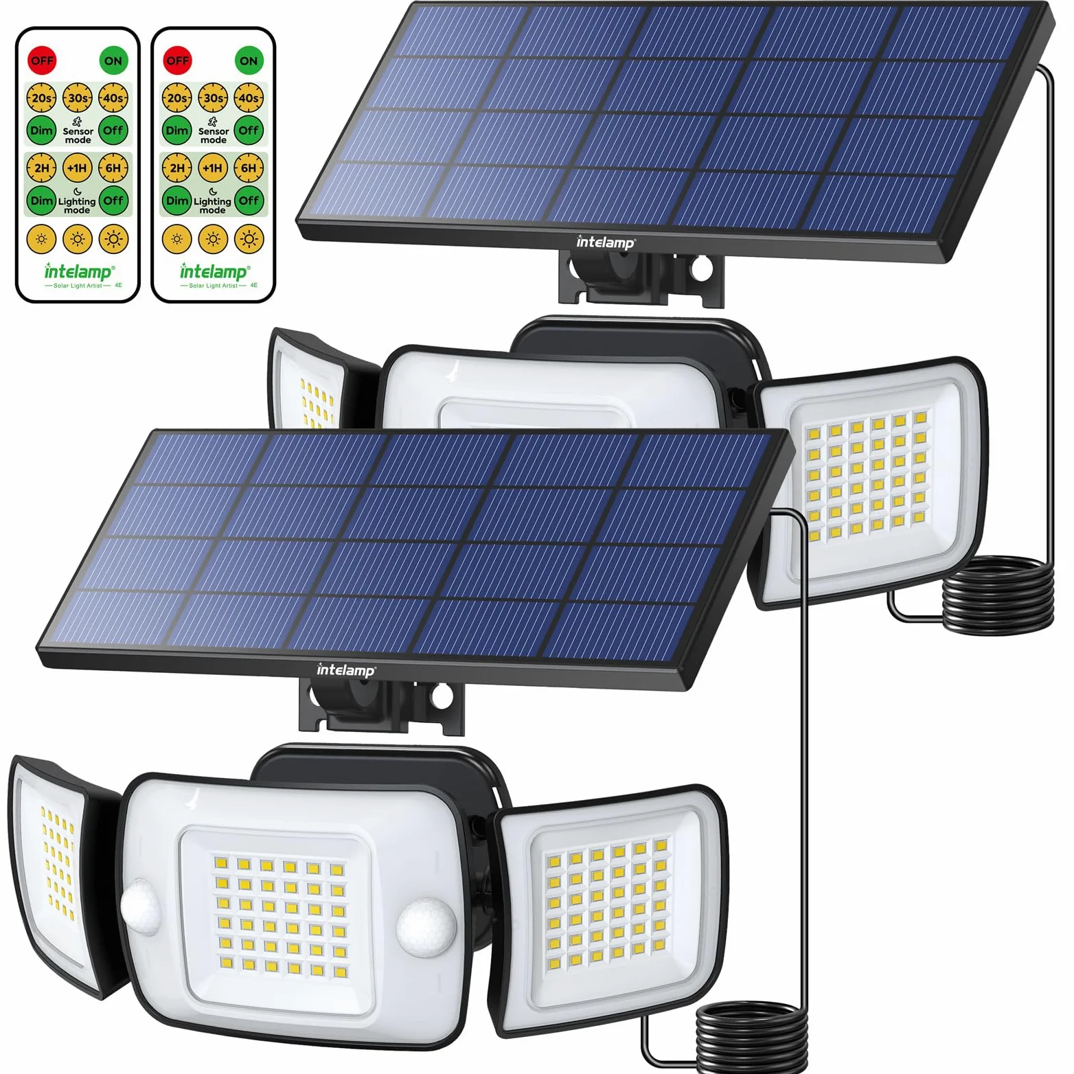 INTELAMP Zewnętrzne lampy solarne z czujnikiem ruchu, 1200 lm, 6000 mAh, lampa solarna zewnętrzna z pilotem zdalnego sterowania, lampa ścienna, kąt 270°, obracana o 270°, lampa solarna do użytku na