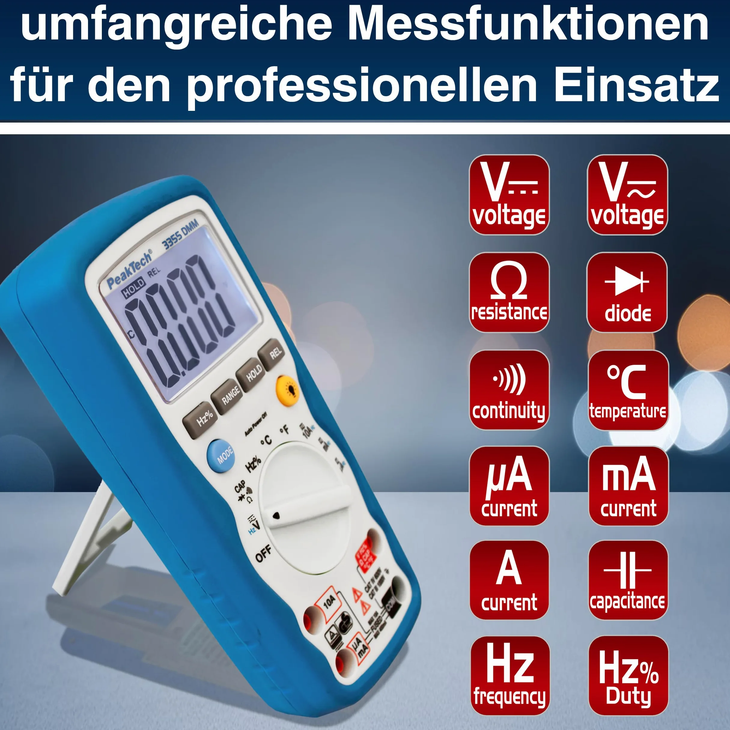 PeakTech TrueRMS P 3355 multimetr cyfrowy, wodoodporny (IP 67), 3 3/4 cyfry, CAT III 1000V/CAT IV 600V, 1 sztuka