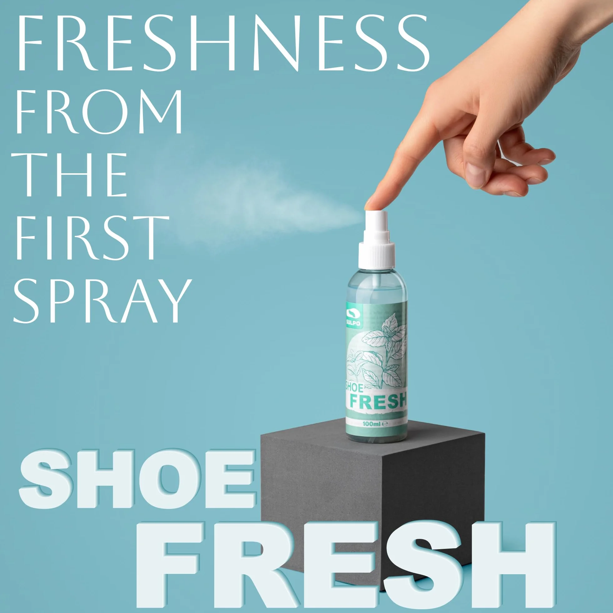 SULPO spray do butów – dezodorant i odświeżacz do obuwia 100 ml – skuteczny neutralizator zapachów i potu – szybkoschnący, bez alkoholu – do sneakersów, roboczych i sportowych