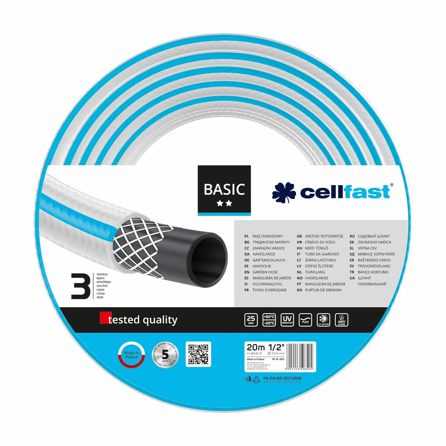 Cellfast Wąż Ogrodowy Basic - 3-Warstwowy - Wytrzymały - 1/2" 20 m - Nawadnianie Ogrodu
