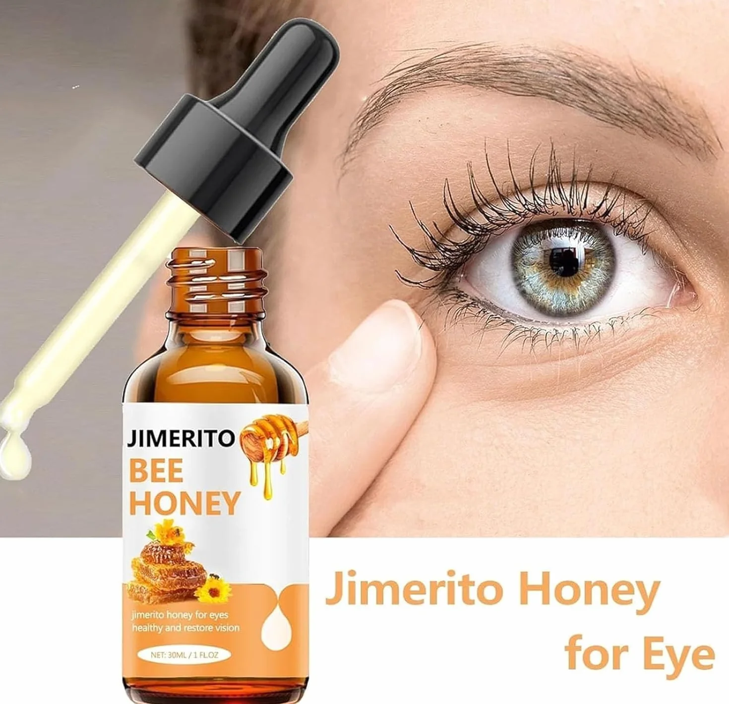 Jimerito Honey for Eye, Jimerito Honey Eyes Drops, Uspokajają I Odżywiają Oczy 100% Naturalnymi Kroplami Do Oczu Z Bezżądłowym Miodem Pszczelim, Dla Oczu, Dla Zdrowia Oczu, Odporności (3 Szt.)