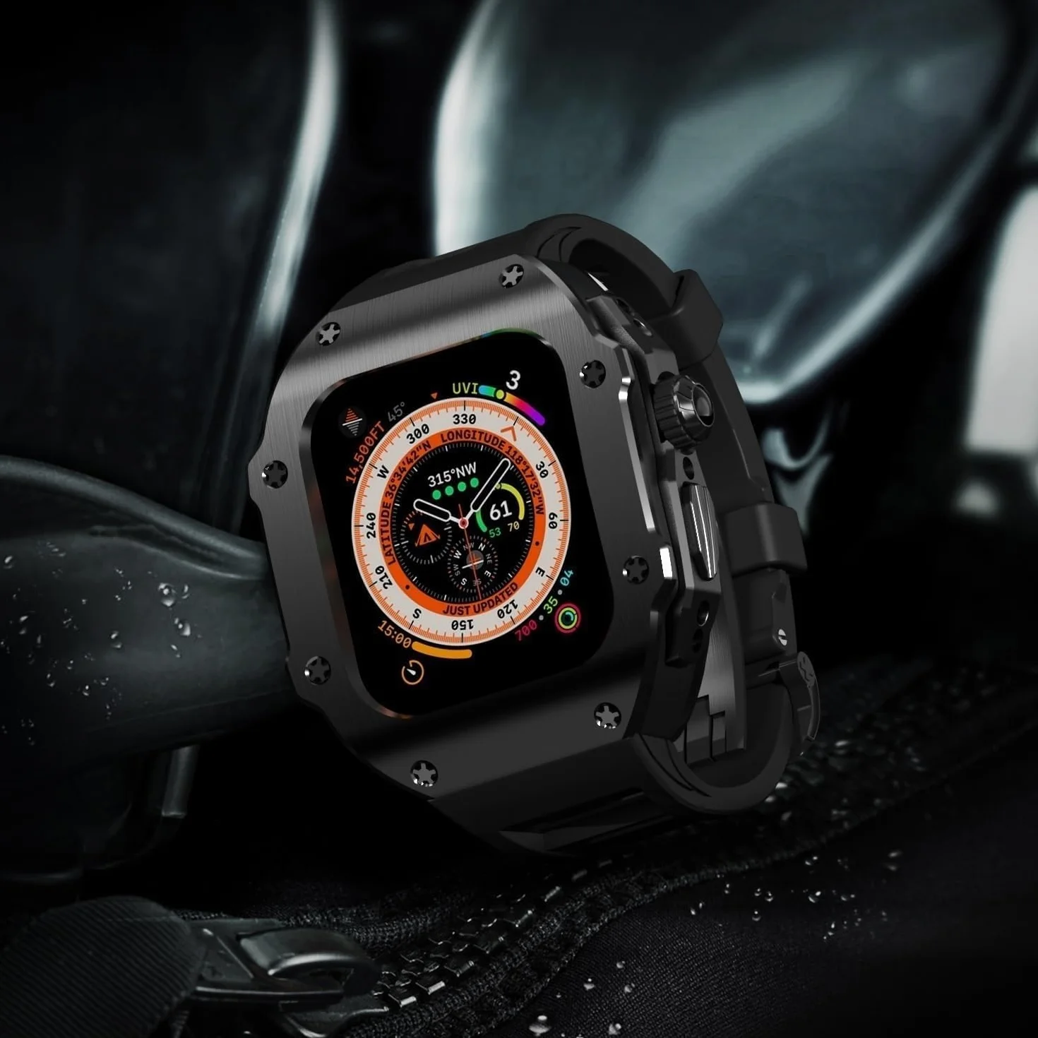 SCHIK Etui do Apple Watch Series Ultra 2 49 mm, pasek fluorowy, metalowa ramka odporne na wstrząsy