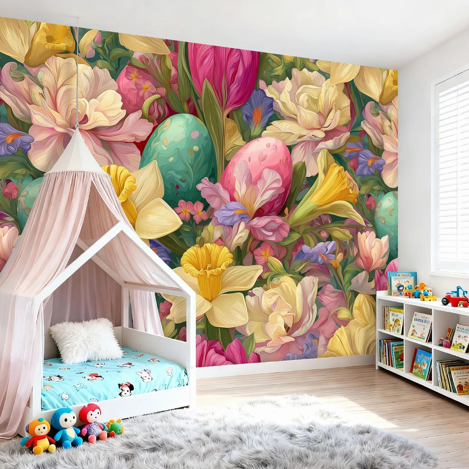 Fototapety Akwarela Tulipany Rośliny Żonkile Kolorowe Włóknina Tapeta Dekoracja Salon Sypialnia Biuro, 300 x 210 cm