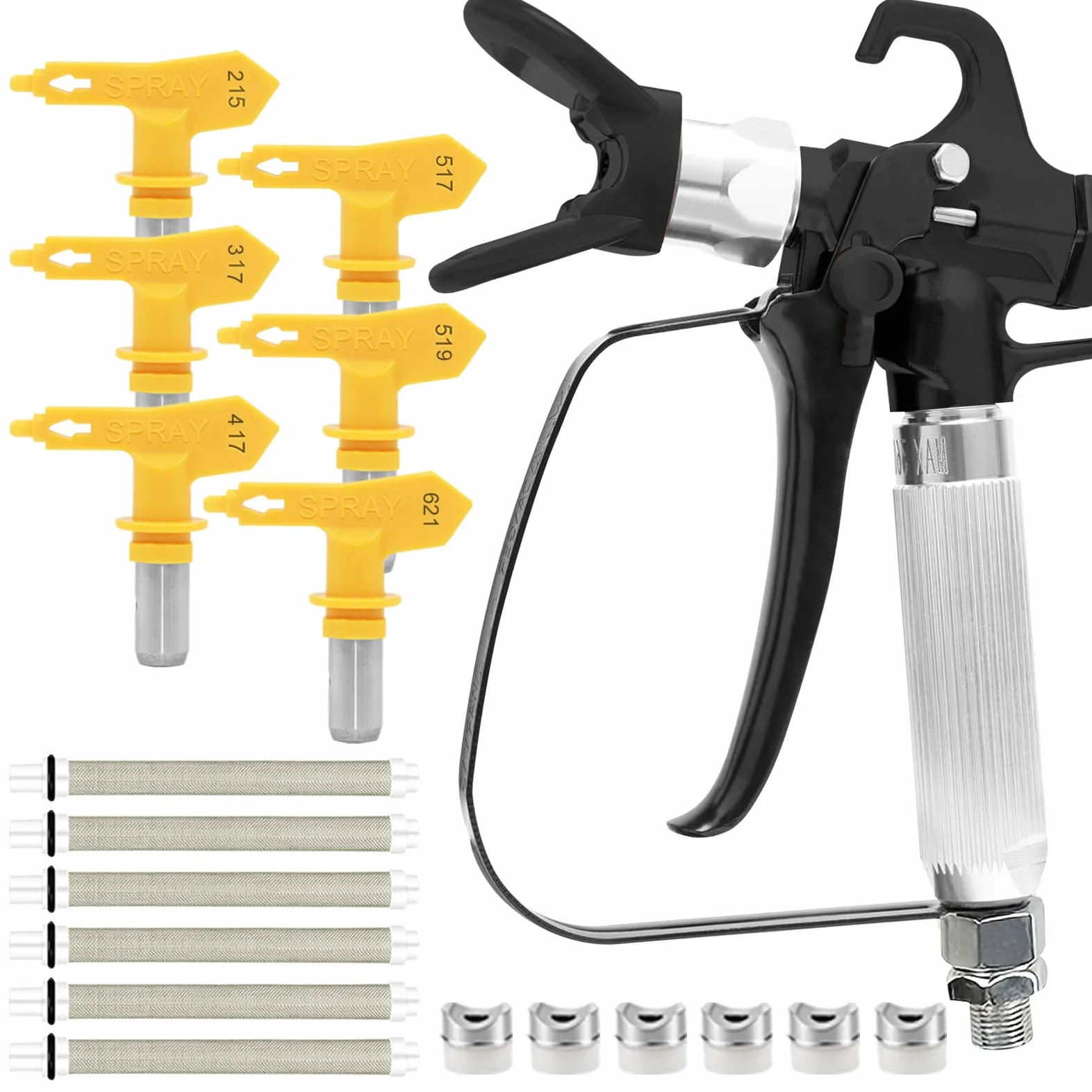 Airless HVLP Airless HVLP pistolet natryskowy z 6 dyszami Airless z uszczelką końcówkową (typ 215, 317, 417, 517, 517, 519, 621)