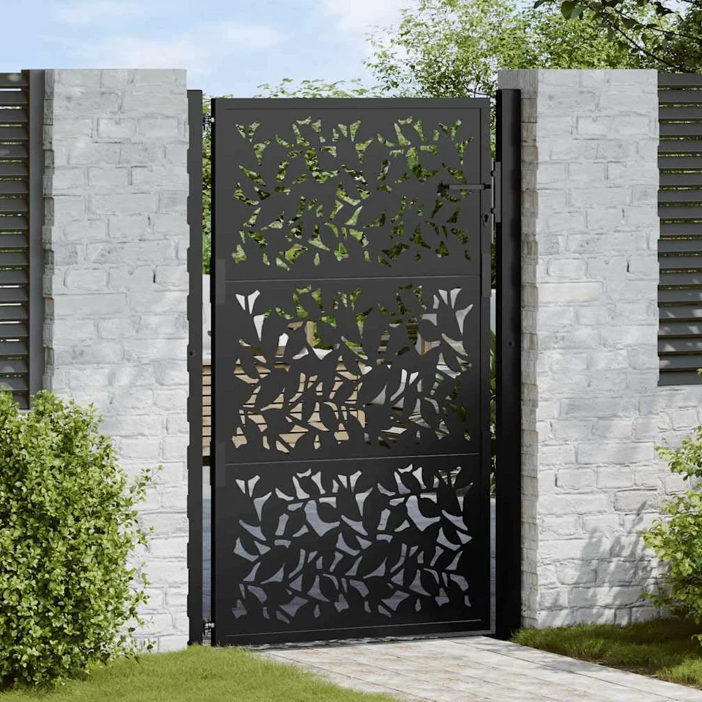 vidaXL Brama ogrodowa czarna 100x150 cm stalowy wzór liścia, brama ogrodzeniowa, brama zewnętrzna, brama metalowa, brama zabezpieczająca