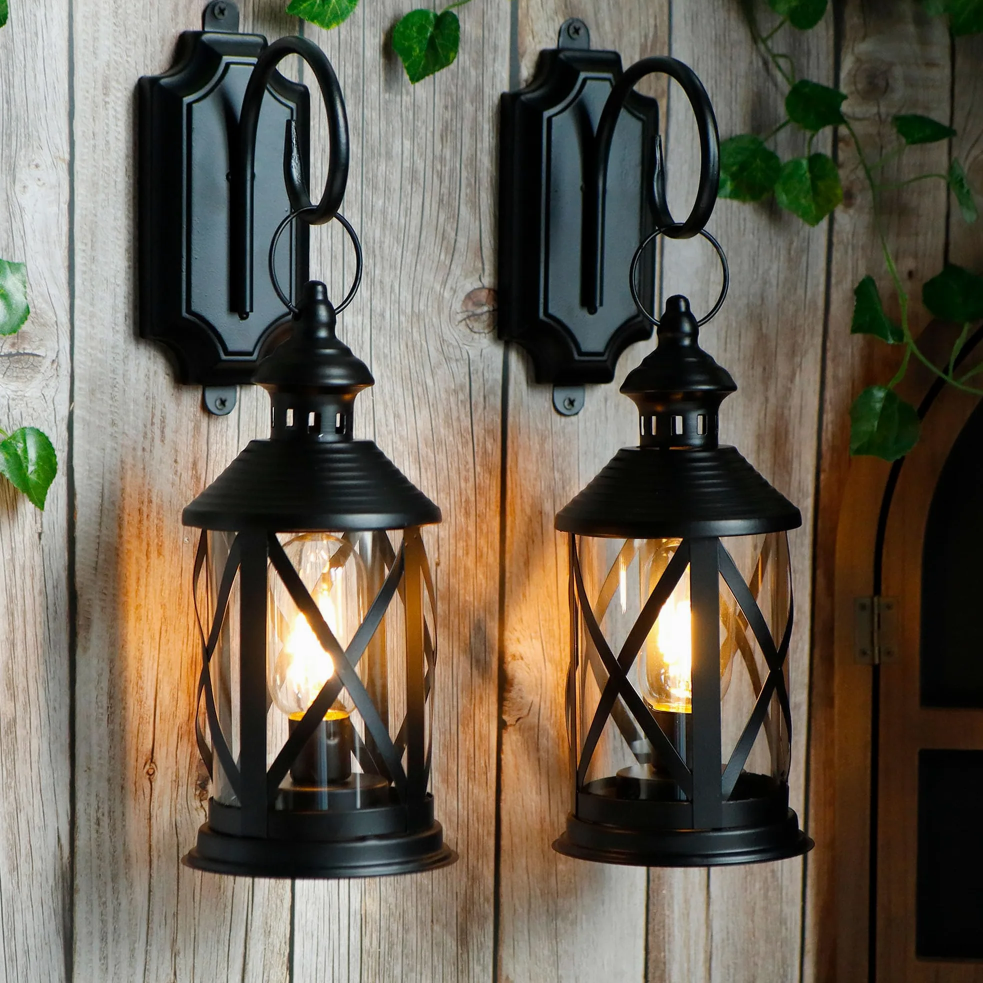 TRIROCKS Zestaw 2 Metalowych Sconces na Baterie 26 cm Wysokich, Dekoracyjne Lampy Stołowe LED, Bezprzewodowe Lampiony z Hakiem, Do Dekoracji Ogrodu, Patio, Ślubów (Czarny)