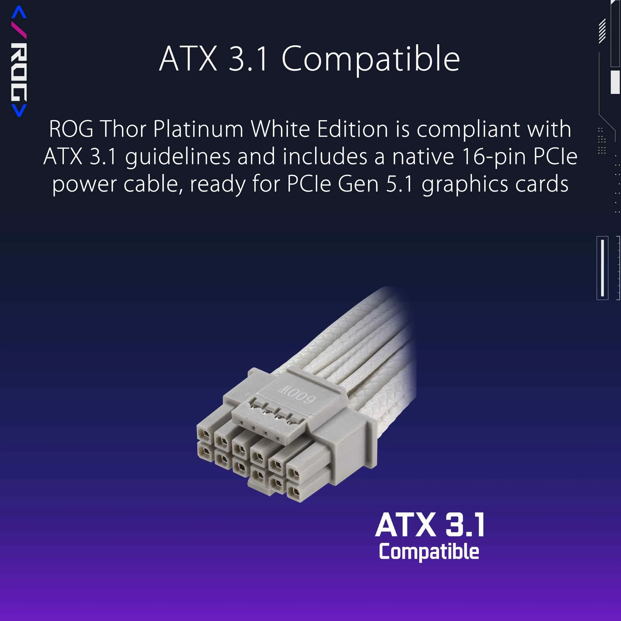 ASUS ROG Thor 1200W Platinum III White - Zasilacz (80 Plus Platinum Certified, ATX 3.1, PCIE 5.1, GaN MOSFET, GPU-First IVS, magnetyczny wyświetlacz OLED, tryb turbo, 10 lat)