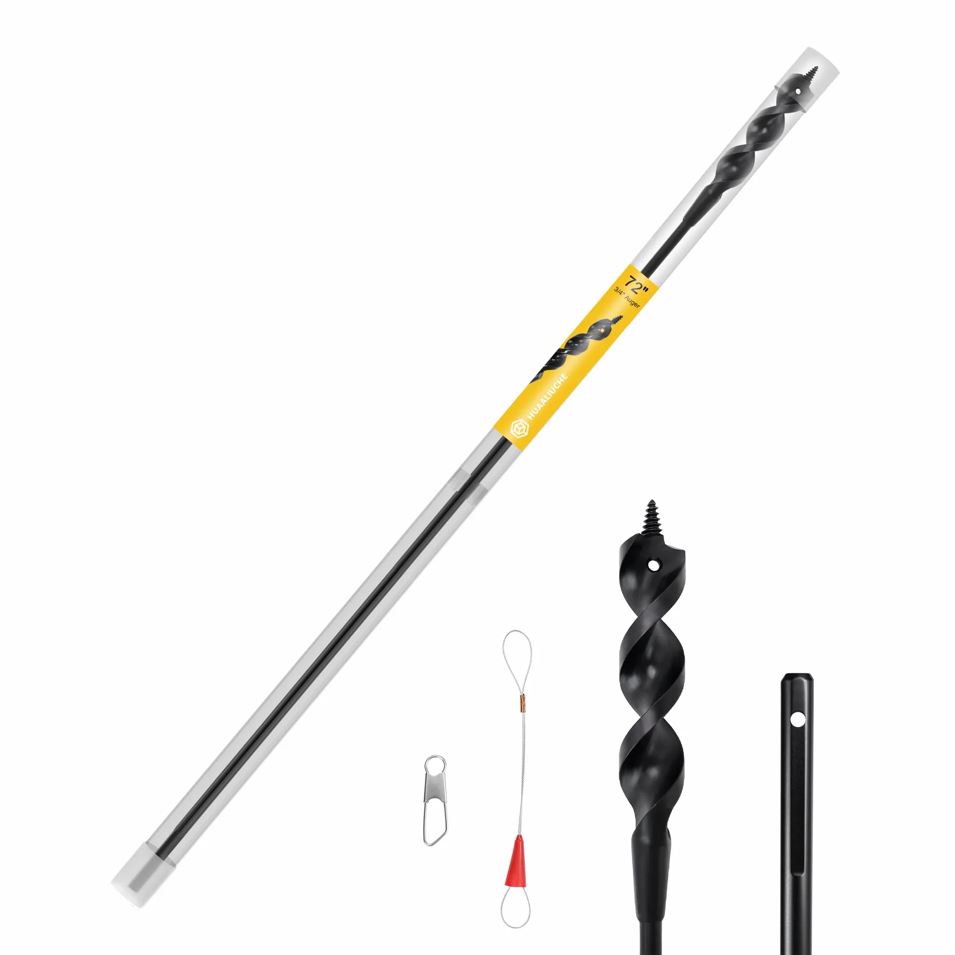 Elastyczne wiertło montażowe 182,9 cm do ciągnięcia drutów w ścianach, sufitach i chodnikach, świder ziemny 1,9 cm z końcówką i rybim oczkiem, płaski trzpień 6,35 mm, do drewna i przewodów