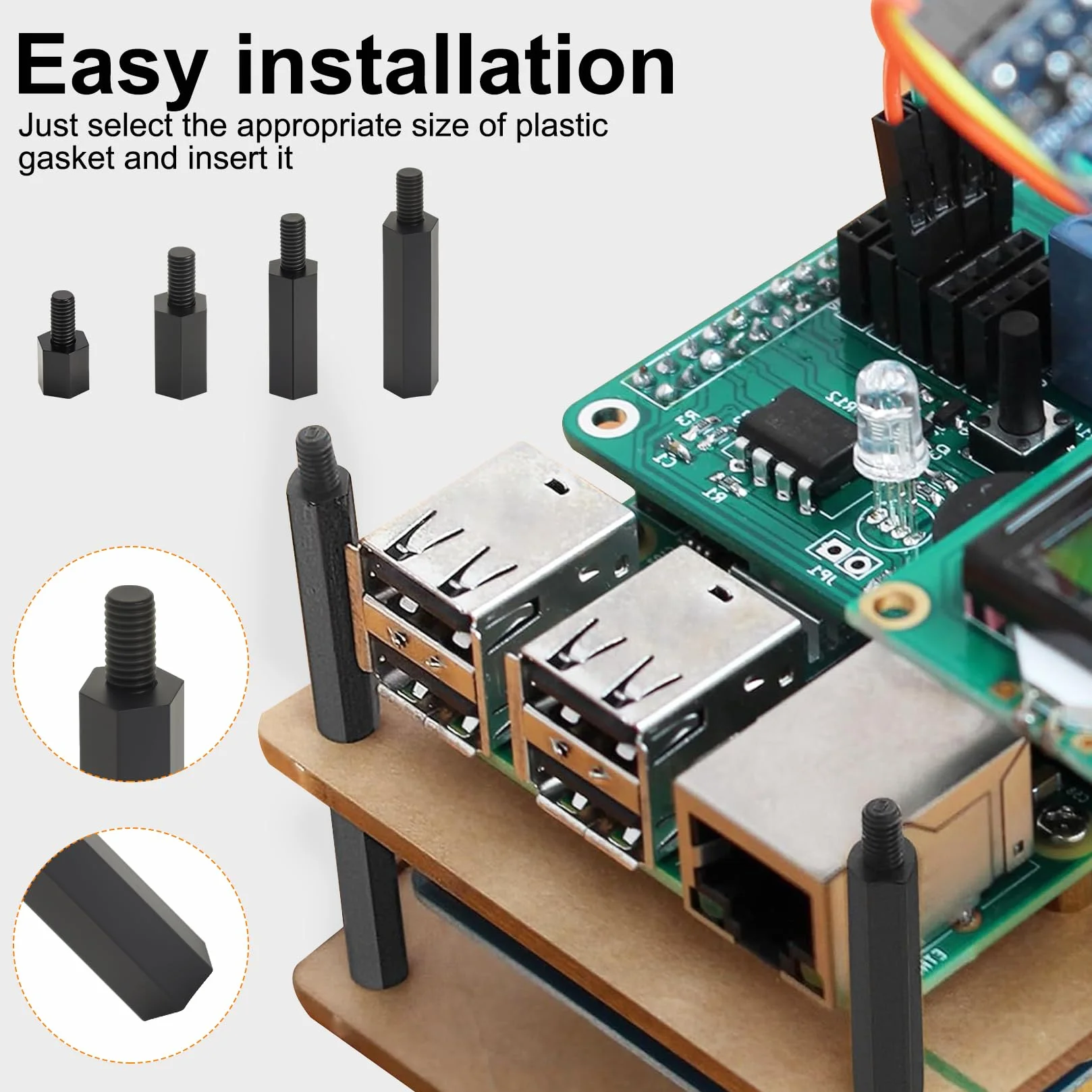 Zestaw 260 sztuk śrub M3, nylonowe nakrętki do płyt PCB, dystansowe, nylonowe tuleje dystansowe, śruby z tworzywa sztucznego, do płyt głównych, dla mężczyzn, kobiet, śruby sześciokątne (czarne)