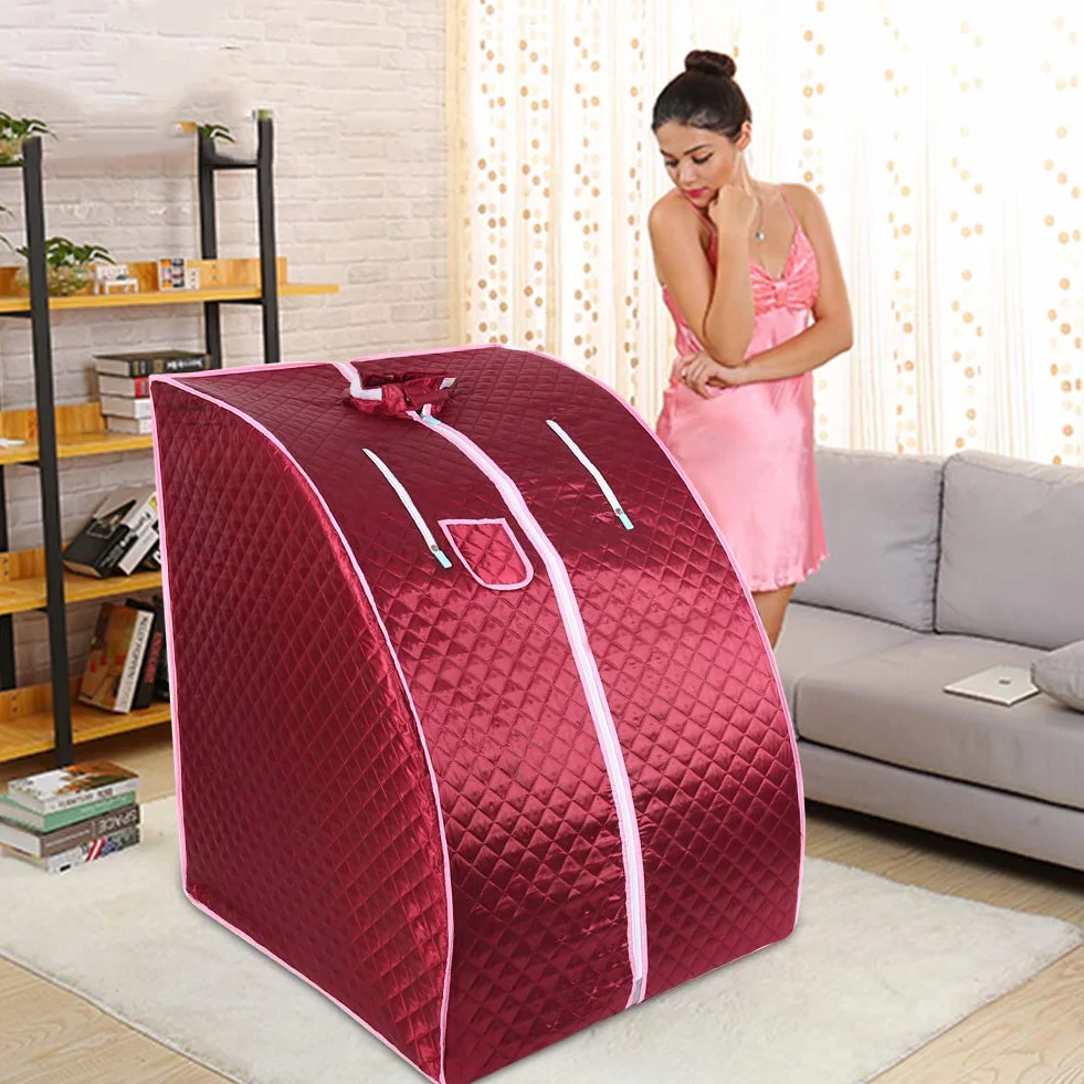 Sauna parowa do domu z namiotem i pilotem, generator pary SPA, 75x35x25 cm, czerwona