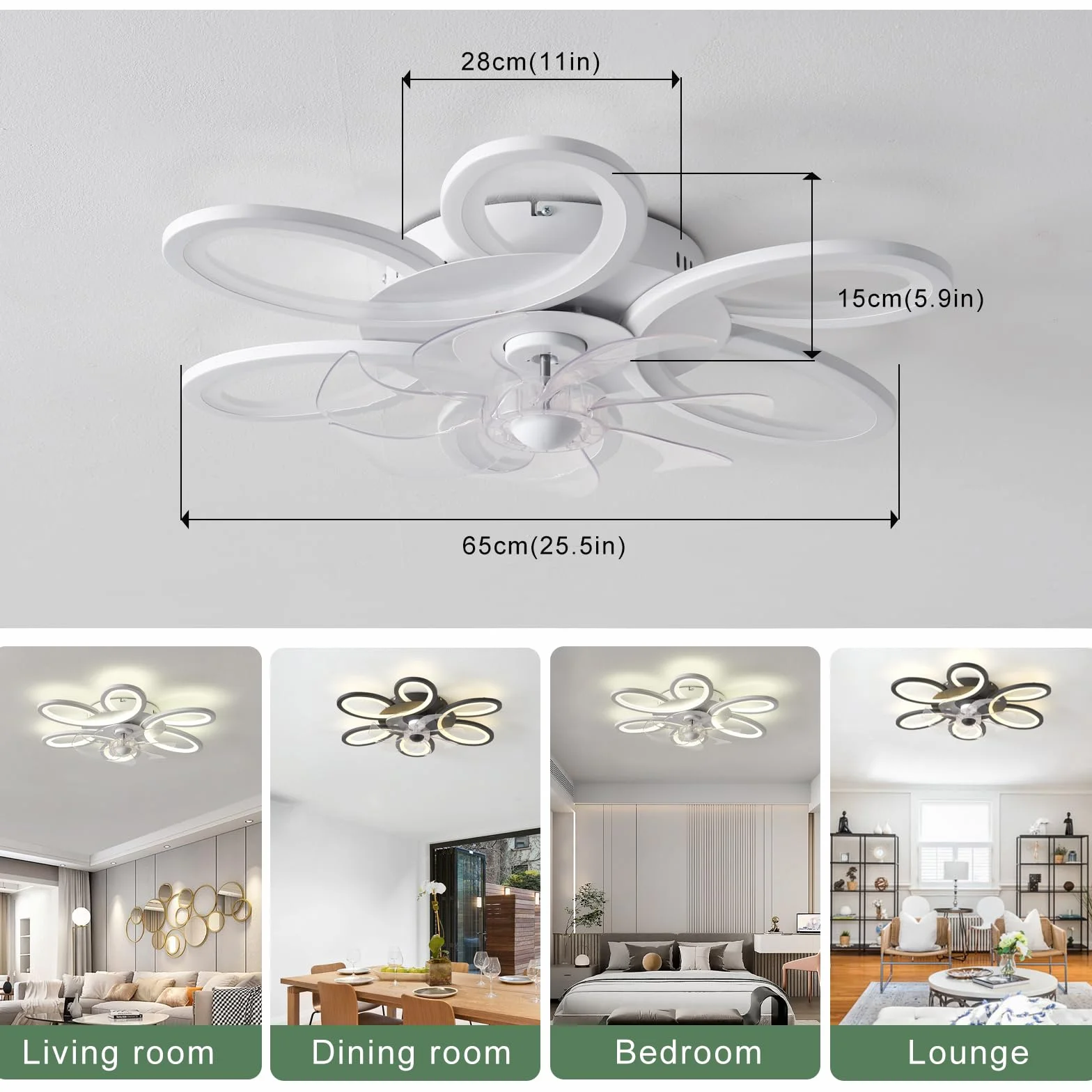 Kwiatowe Wentylatory Sufitowe Ze Światłami I Pilotem, Ściemniana Lampa Sufitowa LED Z Wentylatorem, 6-biegowe Wentylatory Sufitowe DC Z Lampami I Funkcją Pamięci Do Salonu-White||Remote+App