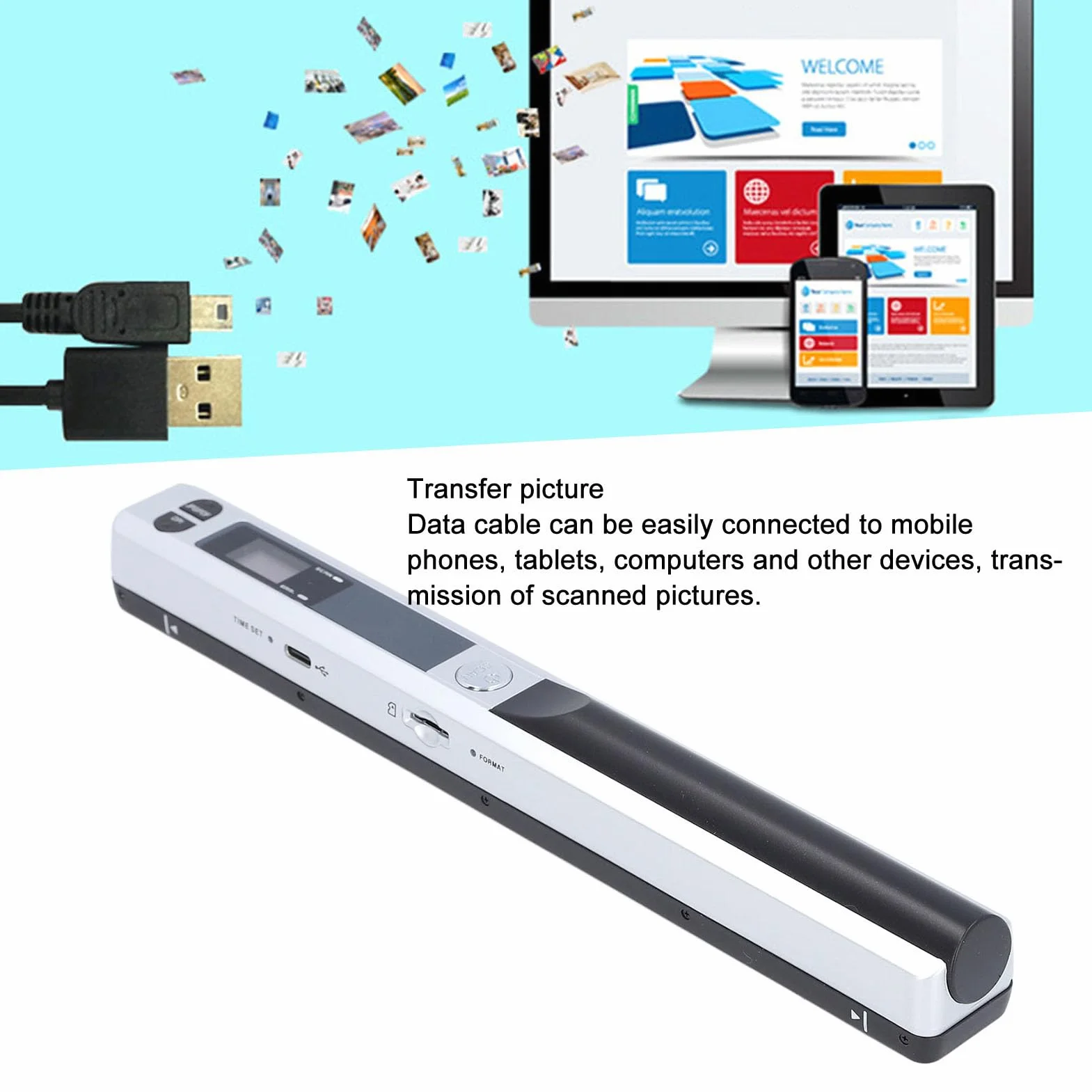 Przenośny Skaner Dokumentów USB 900 DPI Kolorowy 8,27 Cala Srebrny