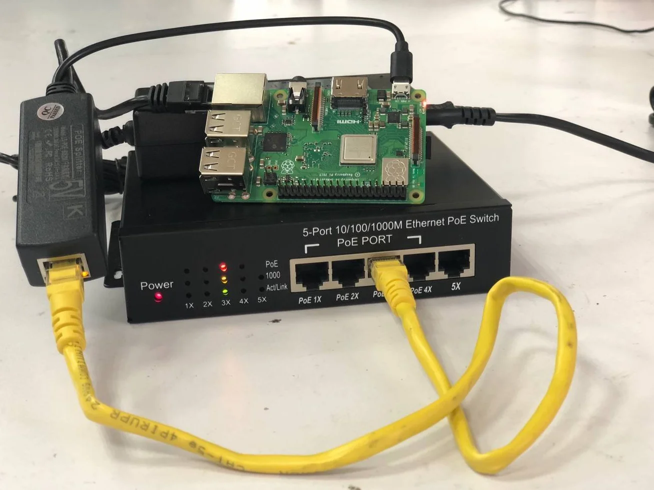 Gigabit Ethernet Active PoE Splitter 5 V Micro USB do Raspberry Pi B B+ 2 3