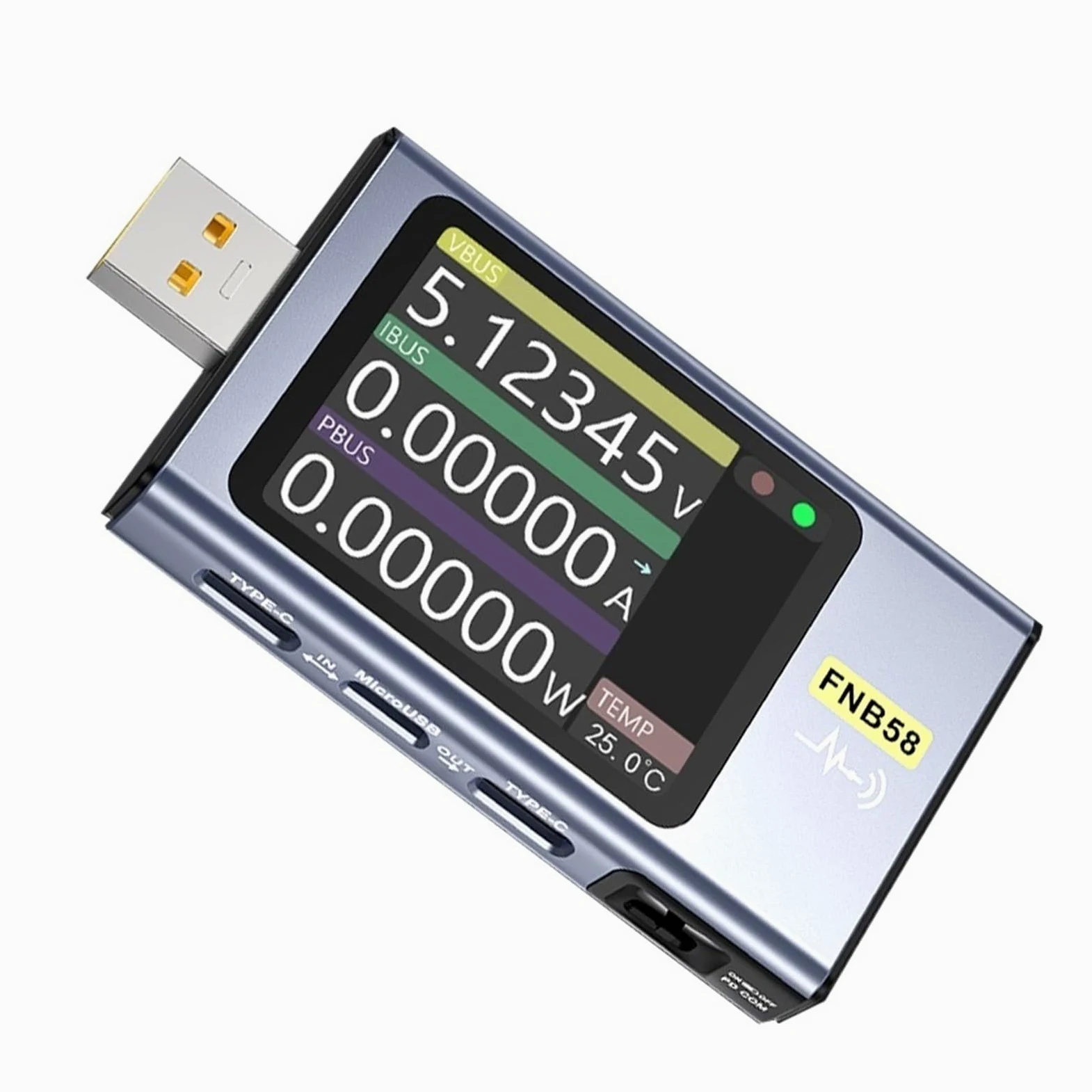 Tester USB,Tester kabla USB, FNB58 Tester USB cyfrowy miernik napięcia prądu typu C wielofunkcyjne testery szybkiego ładowania QC/PD woltomierz amperomierz detektor do sprawdzania pojemności, czyszcze