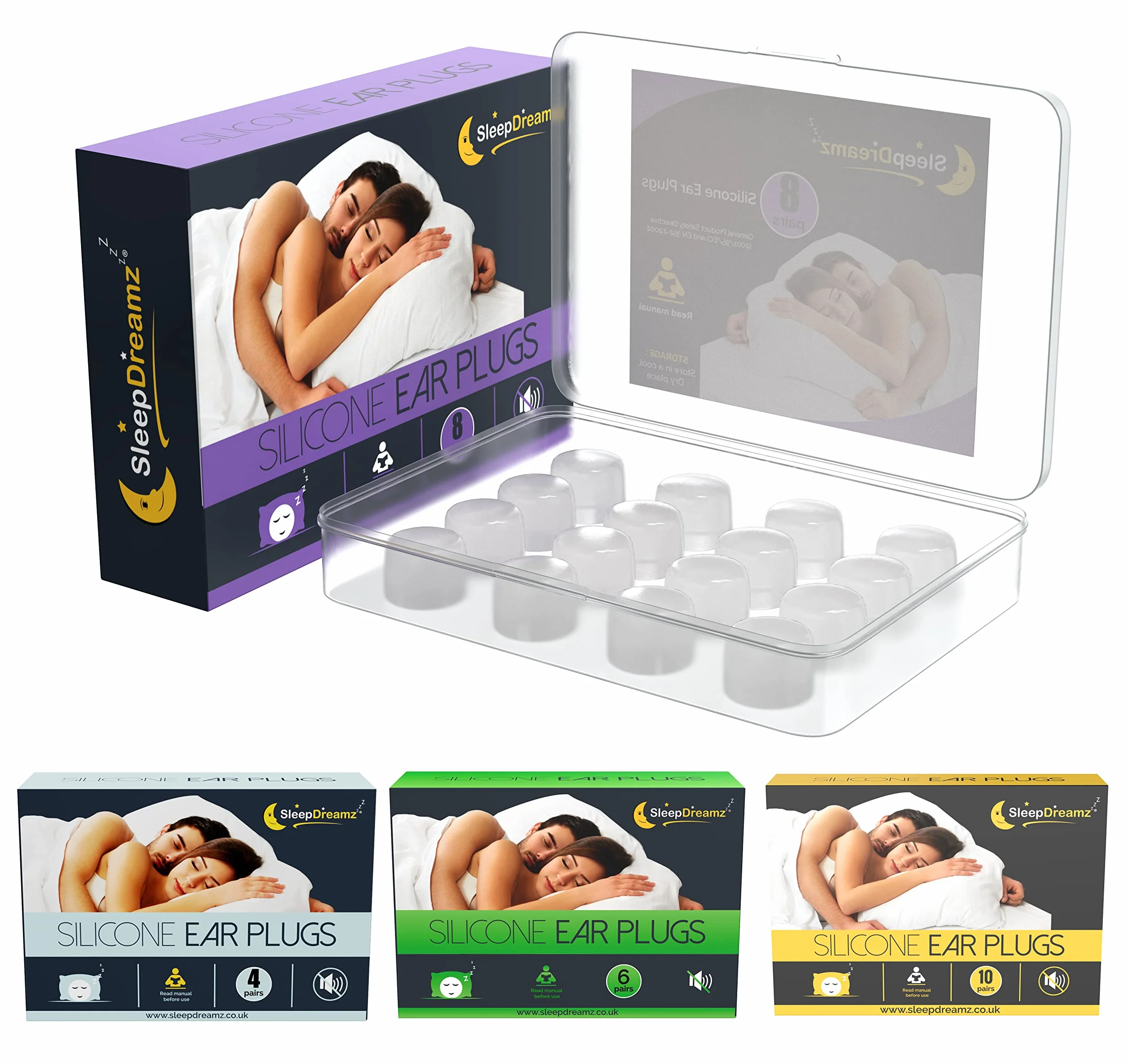 Zatyczki do uszu Premium do spania – 8 par, białe – miękkie silikonowe zatyczki do uszu z redukcją szumów zapewniające spokojny i nieprzerwany sen od SleepDreamz