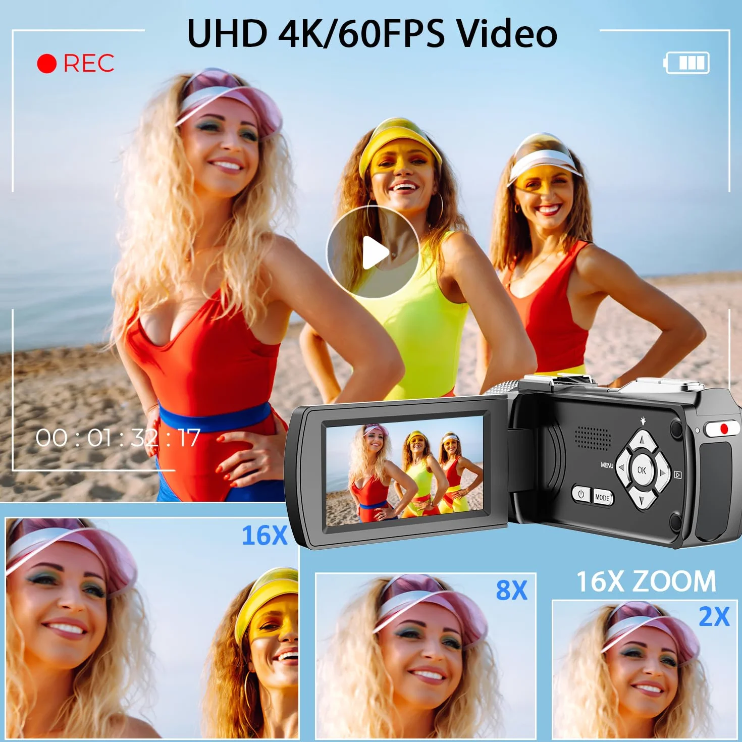 Kamera wideo 4K 48MP Zdjęcie/rejestrator wideo 4K 60FPS, kamera cyfrowa do Youtube Vlogging z mikrofonem bezprzewodowym/karta SD/2 baterów/pilot zdalnego sterowania
