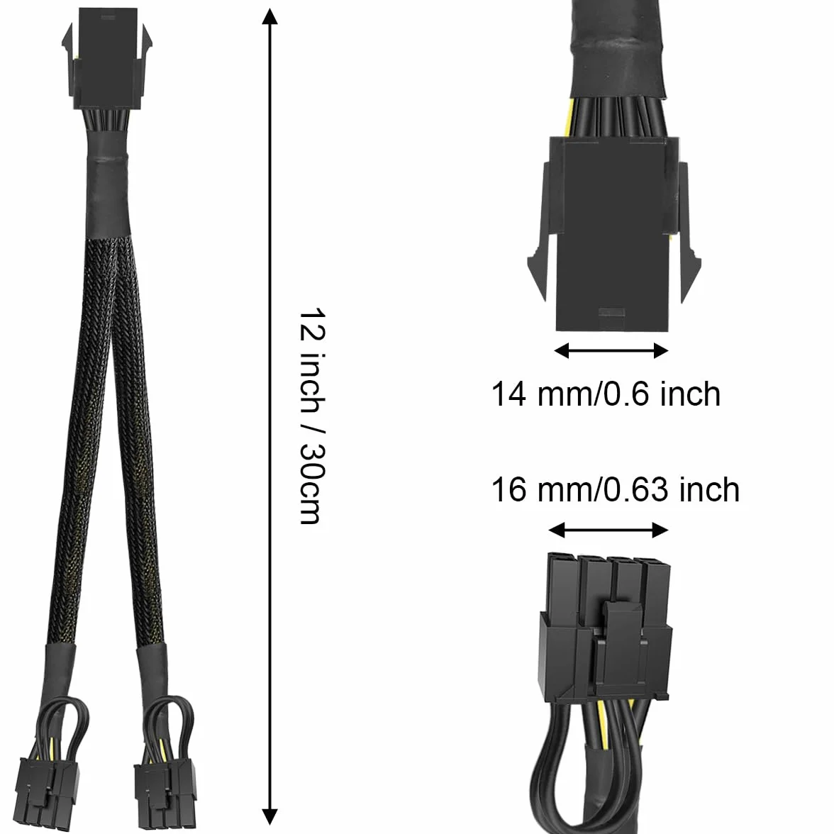 Xiatiaosann GPU VGA 6-pinowy rozdzielacz PCIE na 2 x 8 piny (6+2) kabel zasilający karta graficzna PCI Express 18AWG, kabel adaptera 6-pinowego żeńskiego do 2 x 8-pinowego męskiego, 4 szt