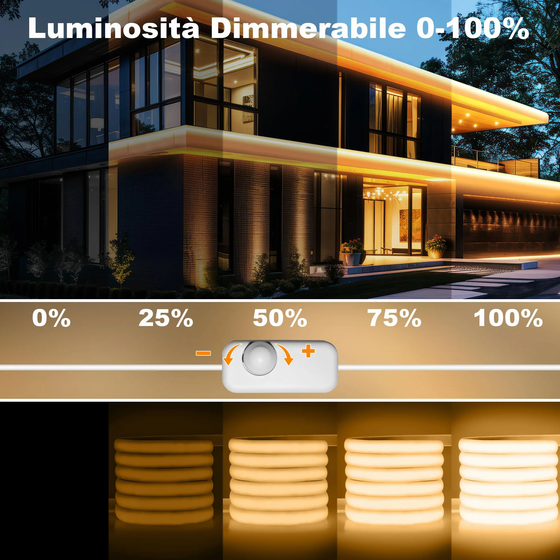 Gliztech COB Taśma LED do użytku na zewnątrz, wodoodporna, IP67 AC 220 V, bezpośrednia wtyczka, zewnętrzna taśma LED z podwójnym sterowaniem bezpiecznikiem, samoprzylepna taśma LED do ogrodu