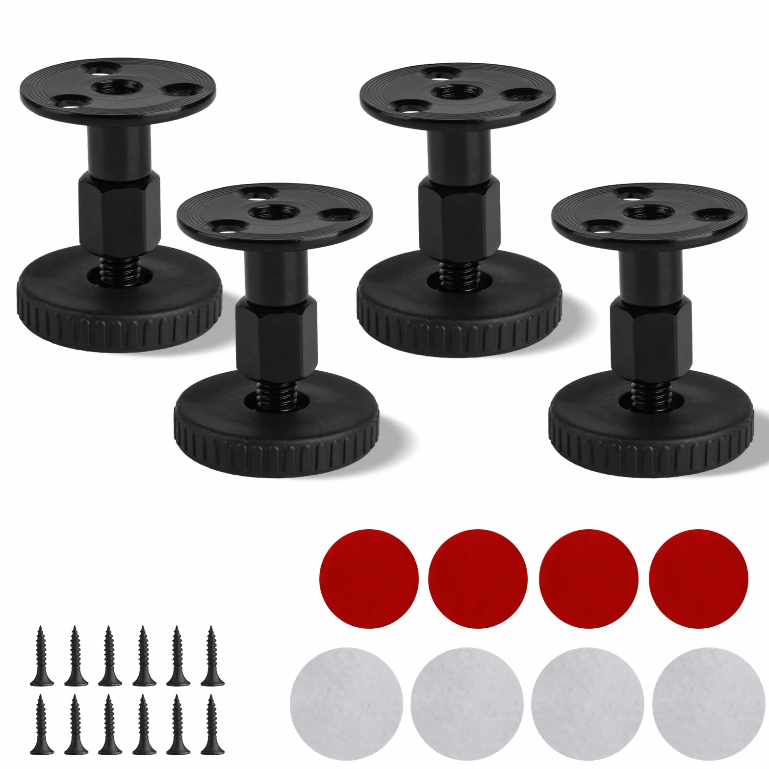 4 Regulowane Nóżki Meblowe, Nóżki Regulowane 27-64mm, Nóżki do Sofy, Regulowane Stópki, Regulowane Nóżki do Mebli, Nóżki do Stołu, Nóżki do Szafki, Montowane na Wkręty lub Samoprzylepne