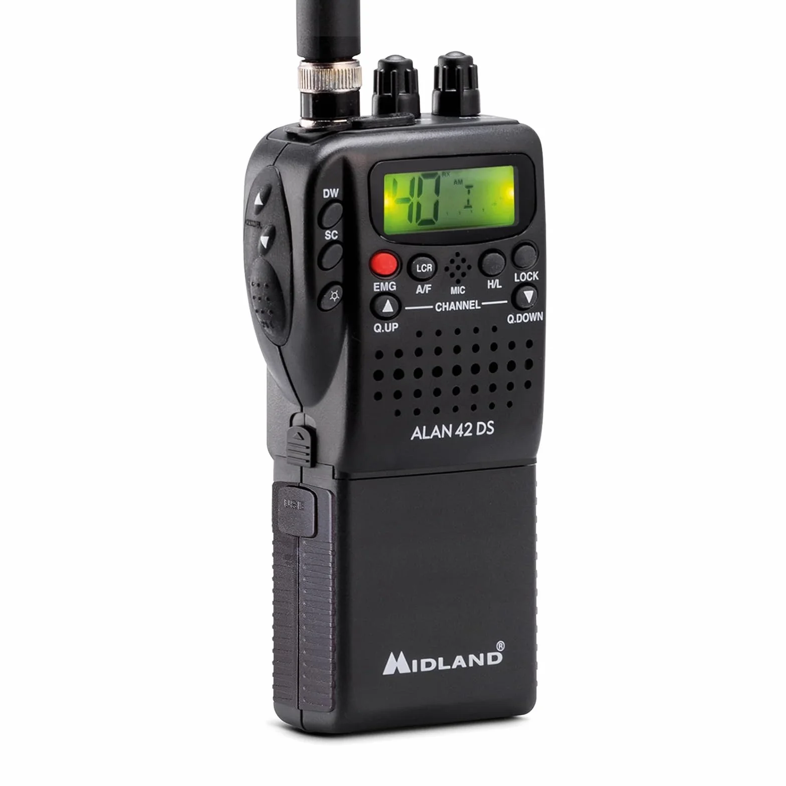 Midland Alan 42 DS Powerbundle CB Multi Band AM/FM CB urządzenie radiowe i akumulator litowy przełączane na każdą europejską. Norma krajowa, 2-biegunowe gniazdo akcesoriów, cyfrowa blokada szumów,