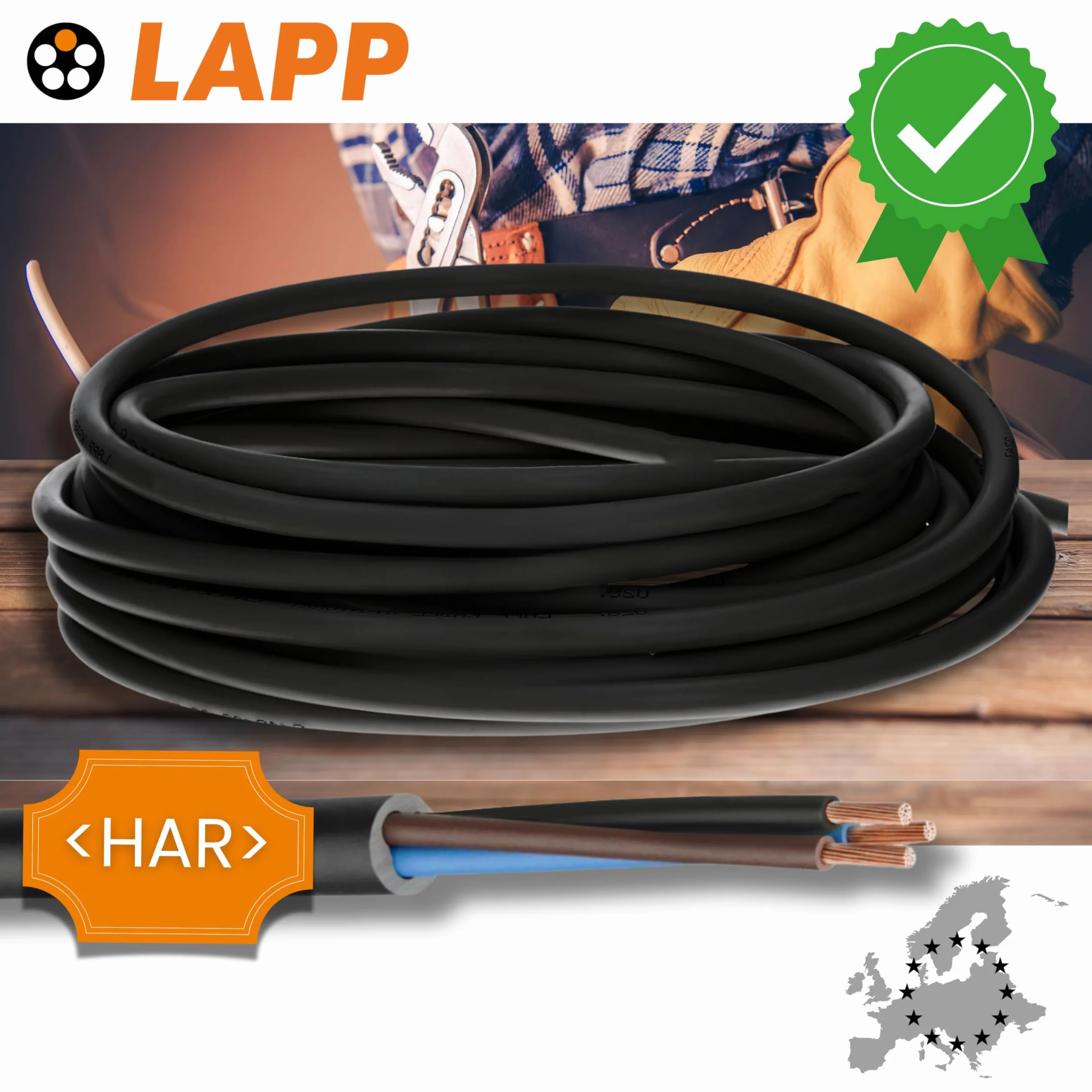 10 metrów Lapp 1600250 H05RN-F 2 x 0,75 mm² elastyczny przewód gumowy I odporny na promieniowanie UV I wytrzymały I cienki gumowy kabel bez przewodu ochronnego do urządzeń ręcznych i dekoracji