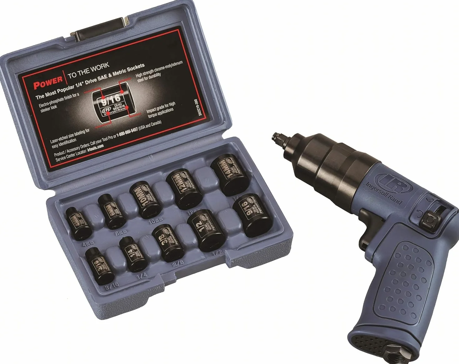 Ingersoll Rand Mini klucz udarowy 2101KA, 1/4" z zestawem nasadek do warsztatu, pneumatyczny klucz udarowy do dużych obciążeń, pneumatyczne narzędzie udarowe