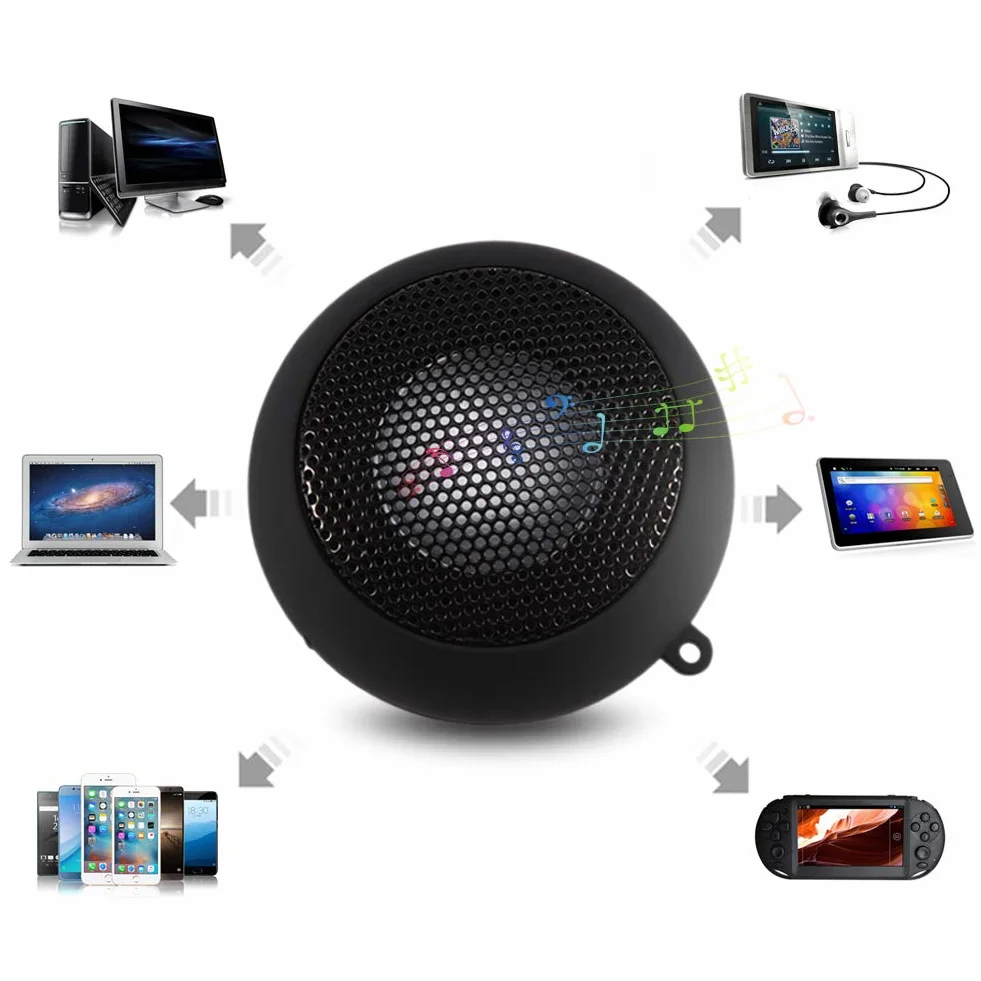 Przenośny głośnik komputerowy mini z kablem audio 3,5 mm USB czarny