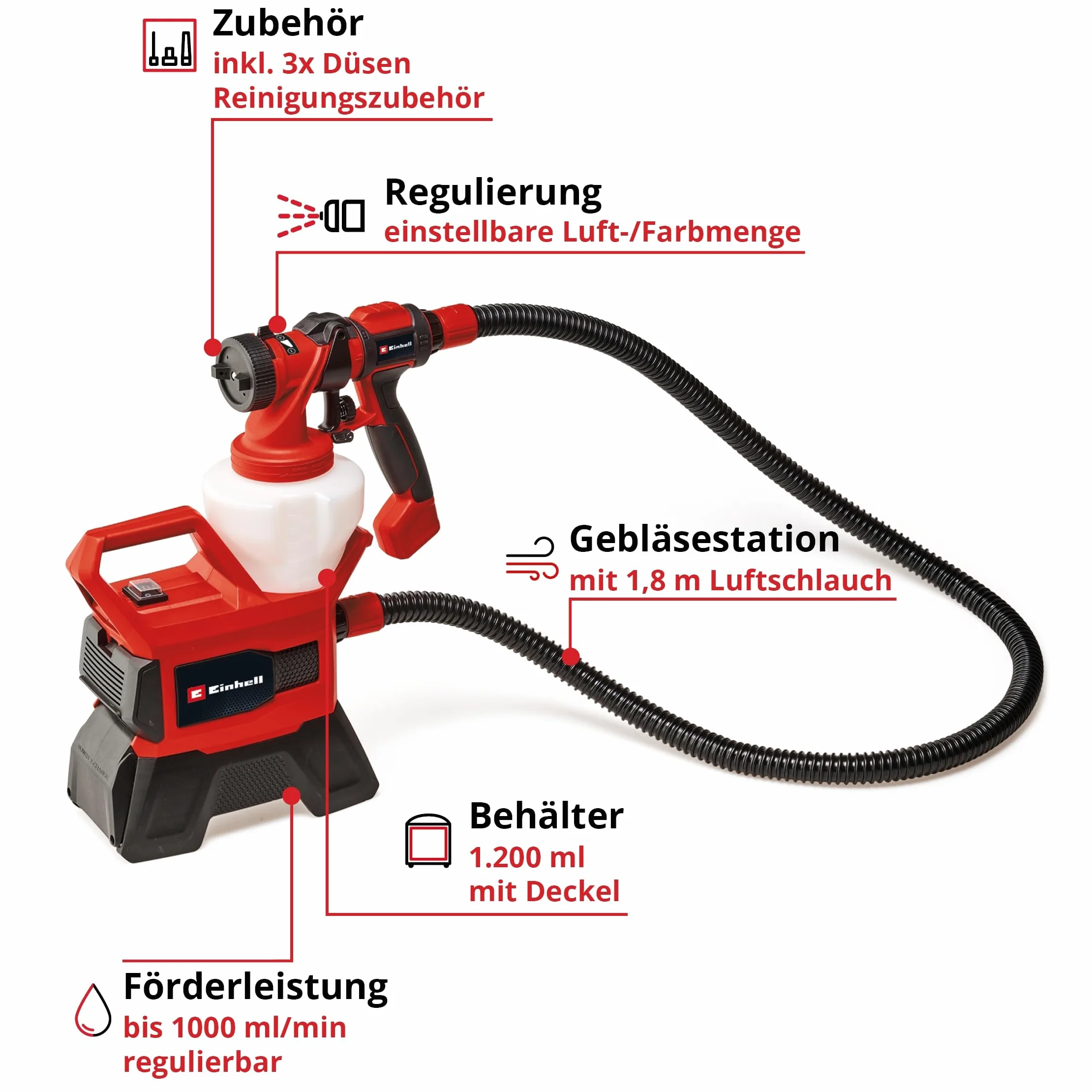 Einhell TE-SY Bezprzewodowy opryskiwacz farb 18/90 Li-Solo Power X-Change (18 V, przepływ 1000 ml/min, zbiornik 1200 ml, regulowany przepływ powietrza/ilość farby z akcesoriami, bez baterii)