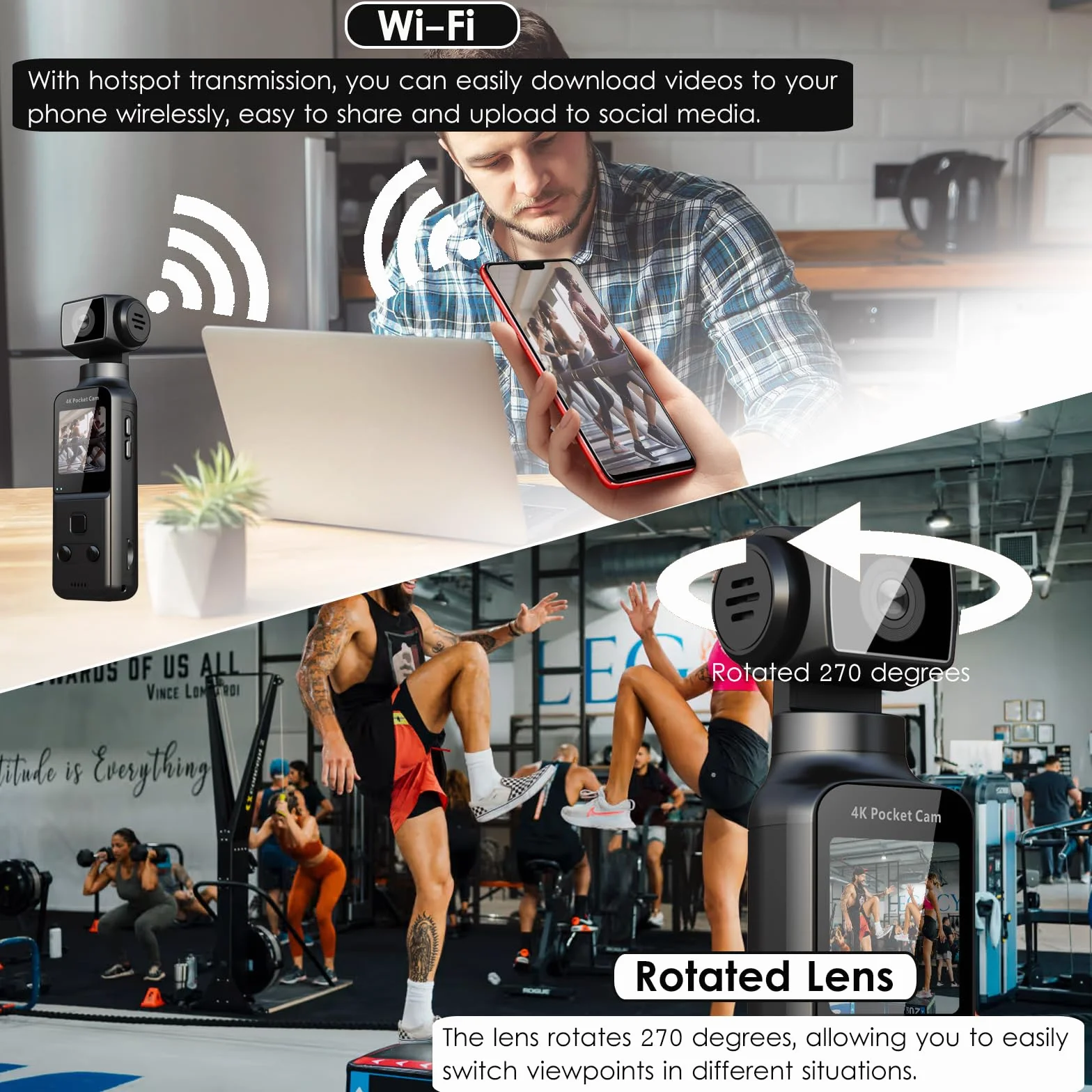Kamera do ciała 4K obiektyw obracany 270° zewnętrzny mikrofon karta 64 GB sportowa