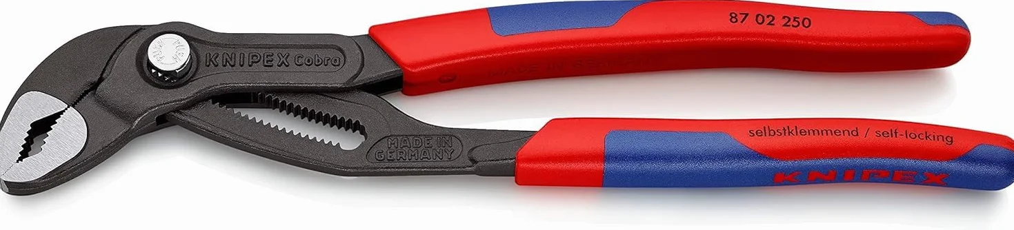 KNIPEX Cobra Szczypce nastawne do rur nowej generacji fosforanowana, szara z wąskimi, wielokomponentowymi nasadkami 250 mm, 87 02 250