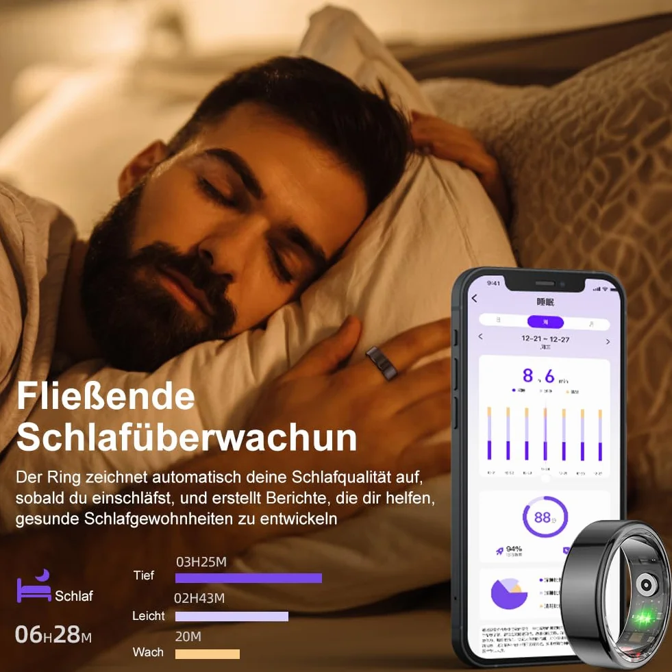 Smart Ring Fitness Tracker, 24h Heart Rate Blood Oxygen, lekki i stylowy, wodoodporny Bluetooth 5ATM, kompatybilny z systemem Android i iOS, 4-6 Days Battery Life, zegarek fitness dla kobiet i