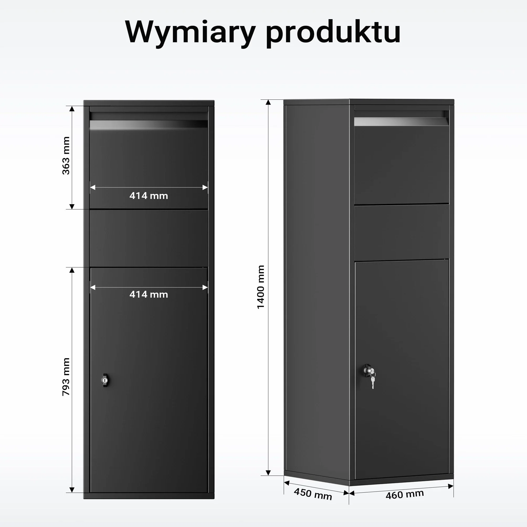 Wiltec Wolnostojąca skrzynka na listy i paczki czarna z zamkiem, zabezpieczenie korespondencji pojemnik na paczki S i L parcel box skrzynka kurierska