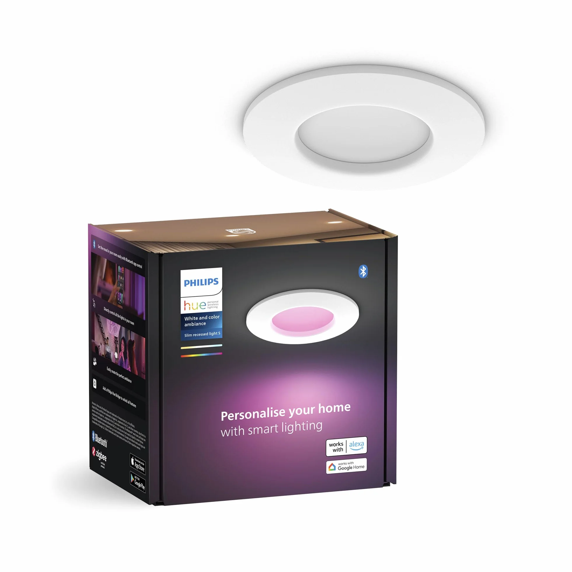 Philips Hue Smart Slim Oświetlenie do Wbudowania 90 mm Białe i Kolorowe Światło Bluetooth Czarny