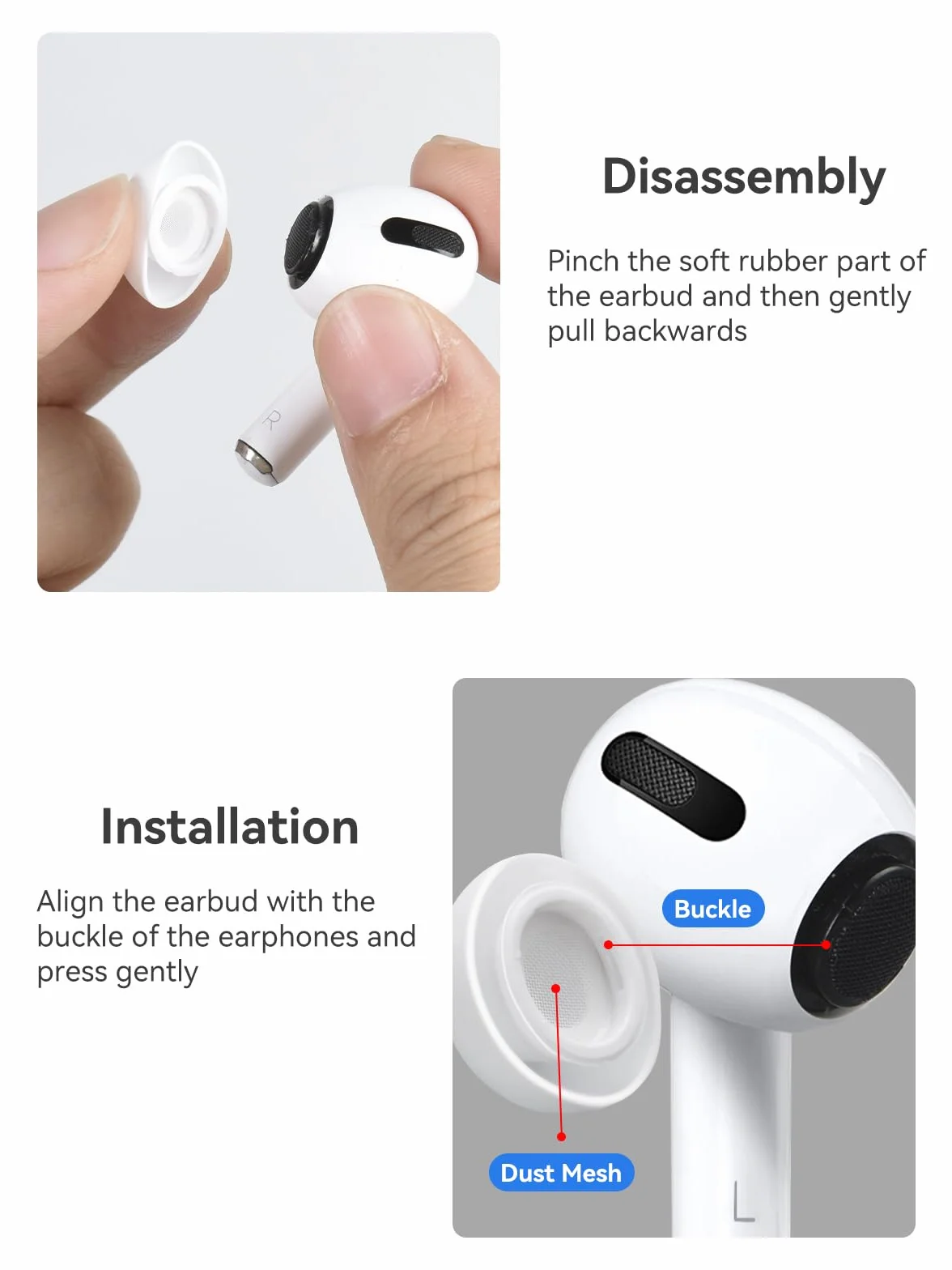 aceyoon 8-częściowe wymienne końcówki douszne do Airpods Pro, silikonowe końcówki douszne do AirPods Pro 2 z otworem redukującym hałas, antypoślizgowe końcówki douszne do AirPods Pro/AirPods Pro 2