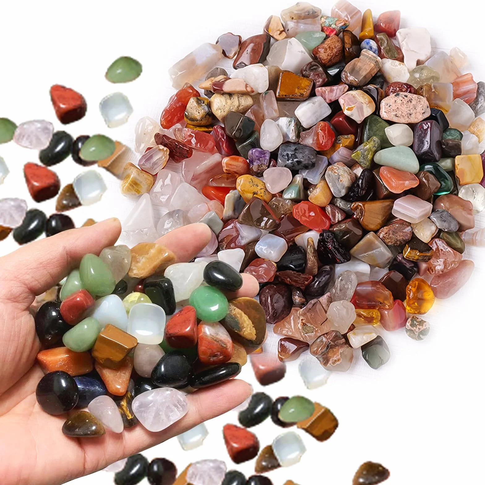 Zestaw kamieni szlachetnych, 300 g, kolorowe kamienie, 2 rozmiary, agat, kamienie półszlachetne, mieszanka naturalnych agatów, kolorowe kamienie bębnowe do poszukiwania skarbów i dekoracji