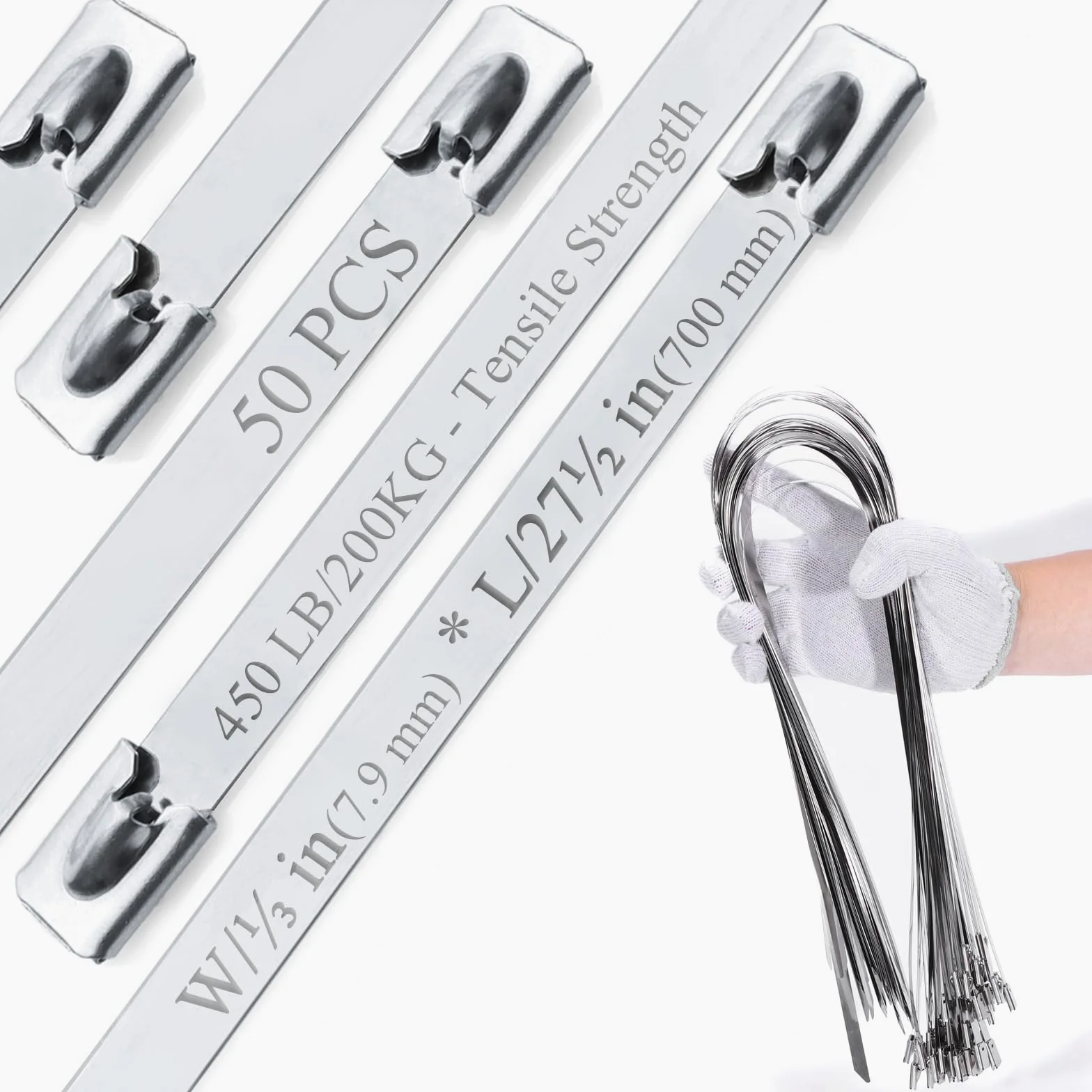 Poszerzone metalowe opaski zamkowe 100 szt., dł. 700 mm, szer. 7,9 mm, wytrzymałe opaski ze stali nierdzewnej, metalowe opaski kablowe do owijania wydechowego, odporne na wysokie temperatury opaski ogrodzeniowe.