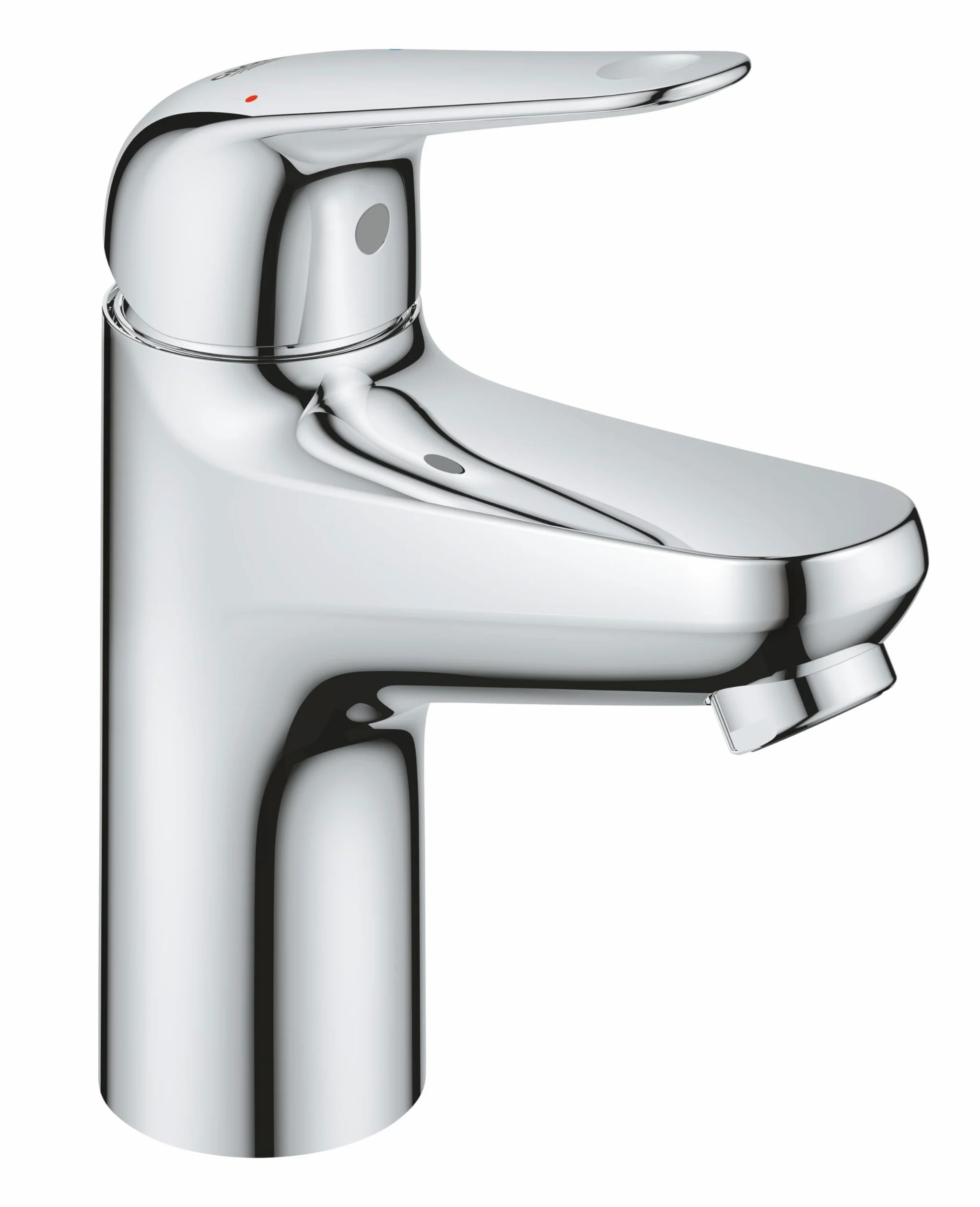 GROHE Swift QuickFix – gładki korpus 1-dźwigniowy kran umywalkowy do niskiego ciśnienia (rozmiar S 162 mm, wkład ceramiczny 28 mm, oszczędność wody, ogony 1/5.1 cm, łatwy montaż z GROHE QuickTool),
