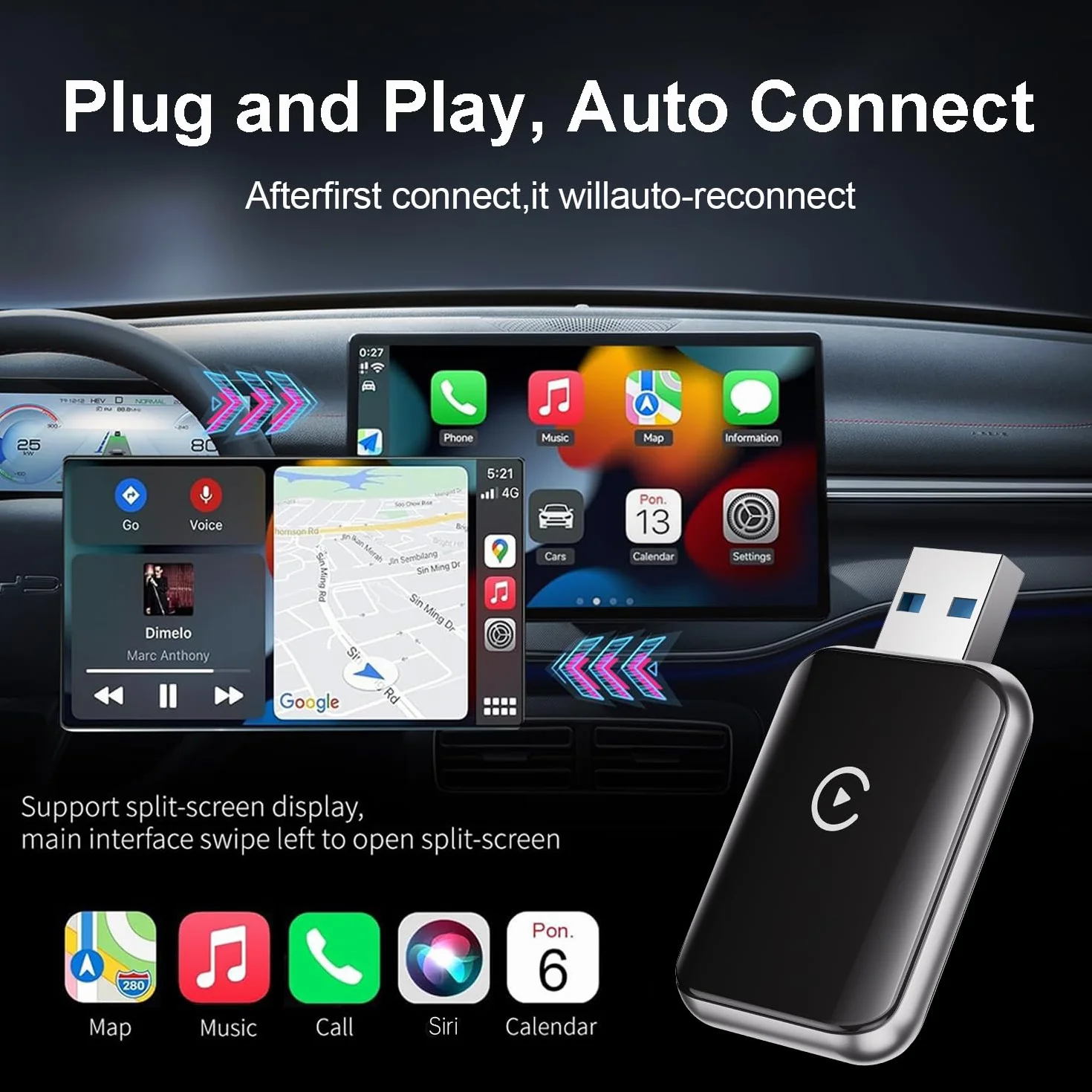 Bezprzewodowy adapter CarPlay Bluetooth 5.0 5G do iPhone'a