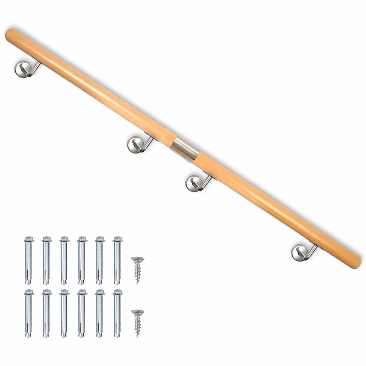 Poręcz schodowa z drewna bukowego, mocowana do ściany przy schodach, 80-230 cm, długość: 200 cm
