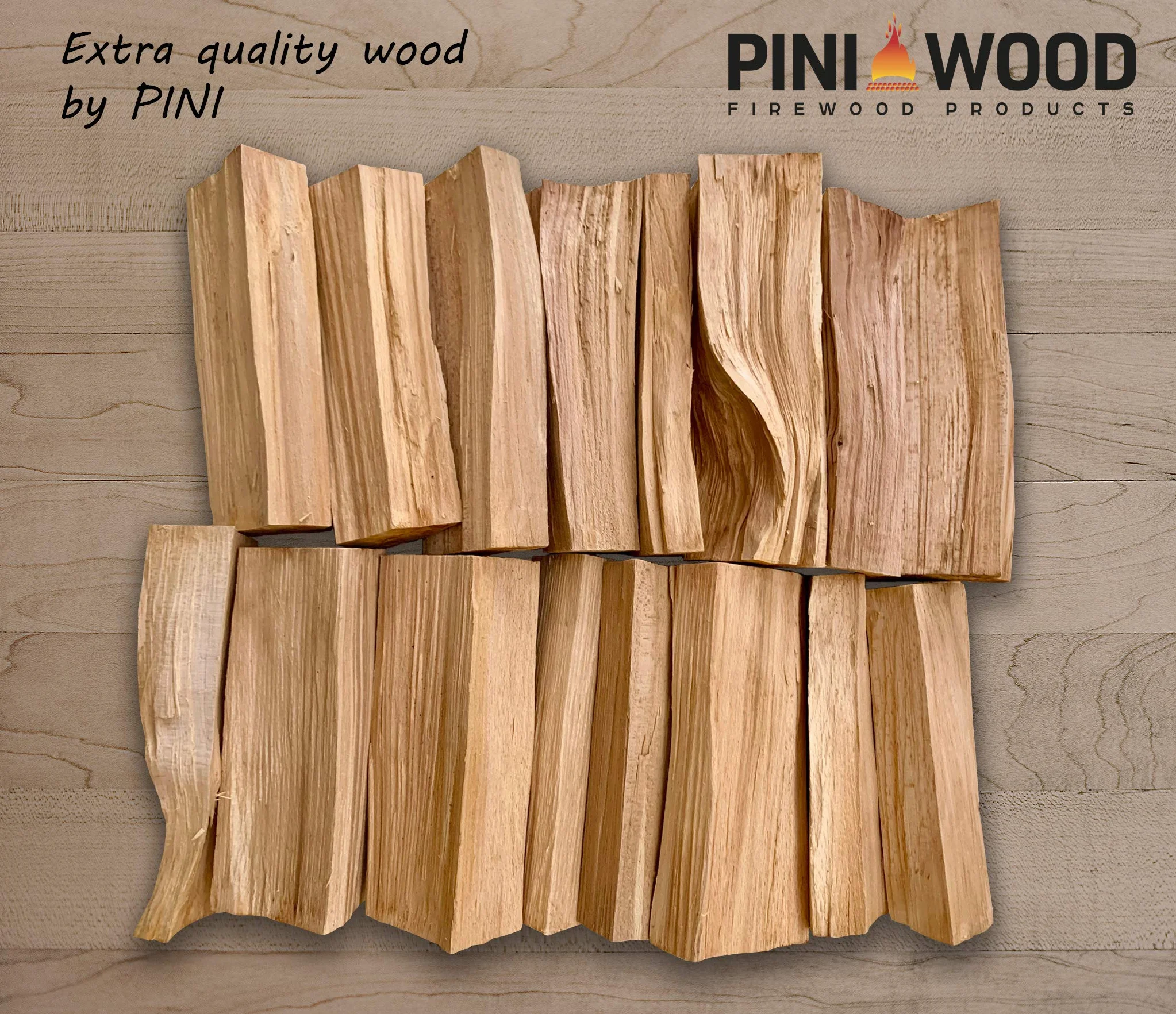PINI Drewno do grillowania bez kory, bukowe drewno opałowe, 20 kg, 30-33 cm, do pieca do pizzy, grilla, wędzarni, kominka, paleniska