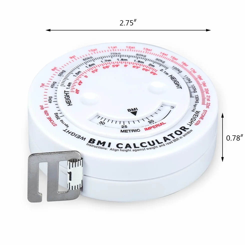 Sonew 741870227189 taśma miernicza 150 cm, chowana taśma miernicza BMI z kalkulatorem diety i odchudzania, biała, PCW + włókno szklane, 741870227189