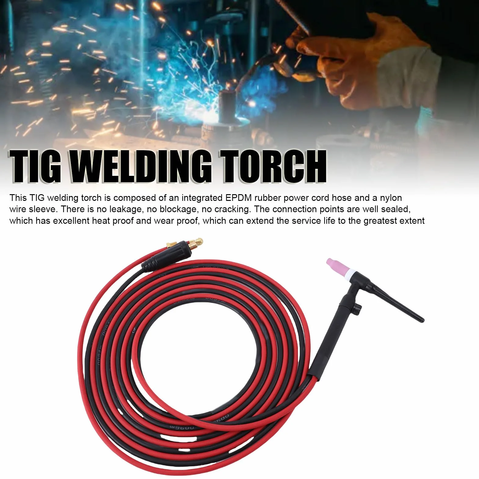 YWBL-WH WP-17V 150A TIG Spawanie TIG TORCH, 8M Rura Gazowa i Kabel, Przewód Zasilający Gumowy EPDM, Nylonowe Rękaw z Złączami w Stylu Europejskim do MIG135 MIG145 ARC200 MIG200