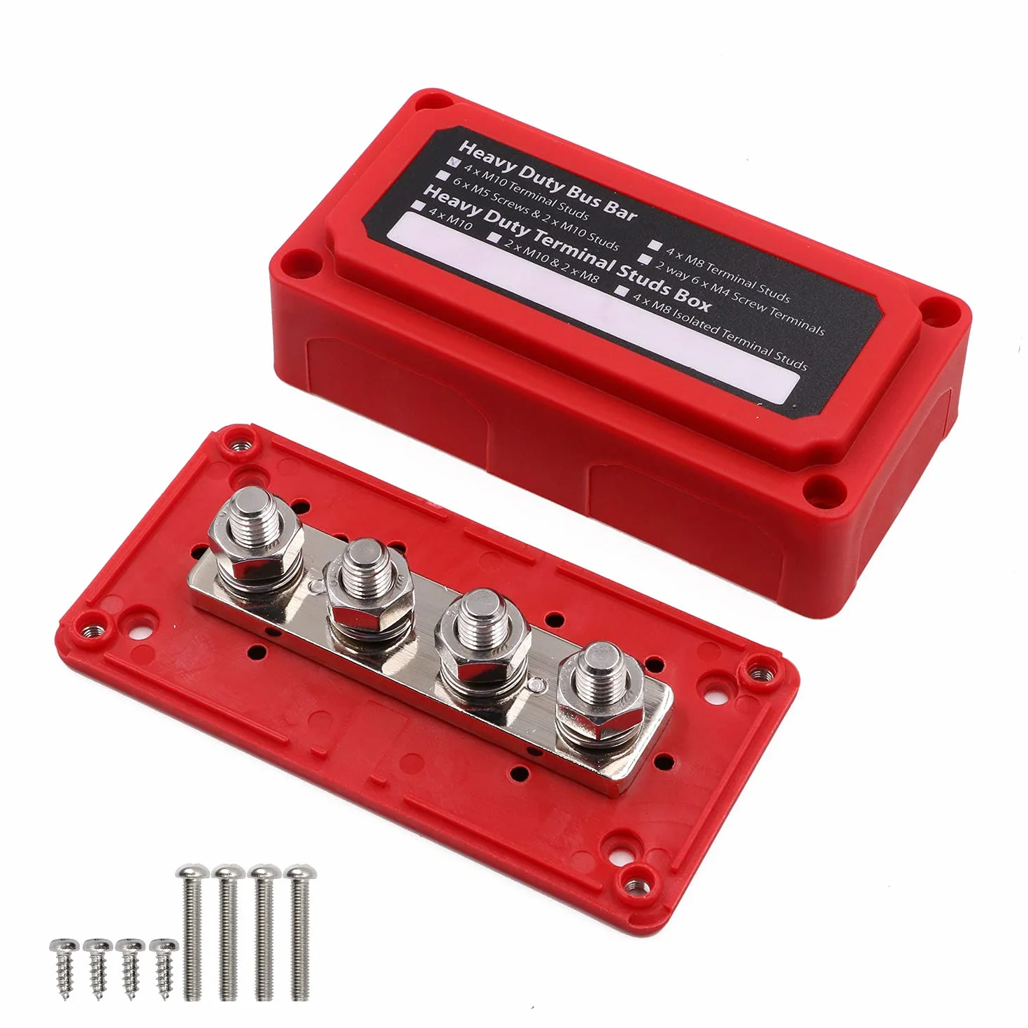 T Toca szyna zbiorcza 12 V - 48 V Heavy Duty Busbar 300 A z 4 x bolcami M10, blok przyłączeniowy, pozytywny blok rozdzielacza prądu, 300 A, szyny zbiorcze DC Bus Bar do samochodów osobowych