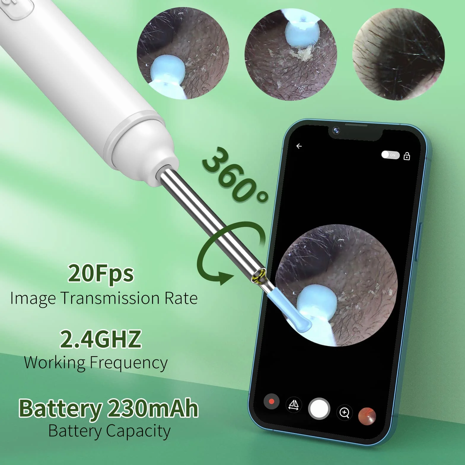 otoskop do usuwania woskowiny usznej, kamera do czyszczenia uszu HD 1920p, ultracienka, bezprzewodowa, wodoszczelna, z soczewką 3 mm i 6 LED, do iPhone'a, iPada, smartfonów z Androidem