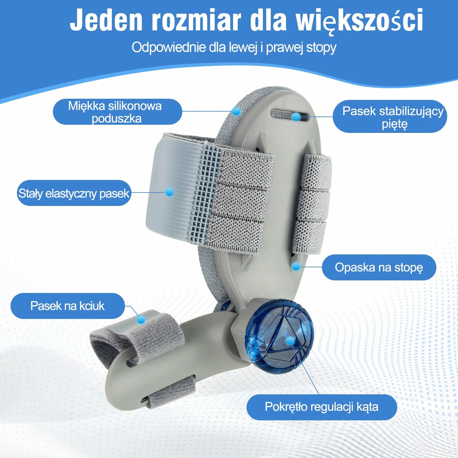 Szyna na haluksy z regulowaną śrubą – korekcja palucha koślawego z miękką poduszką żelową – unisex, uniwersalny rozmiar, pasuje na lewą i prawą stopę (1 szt.)