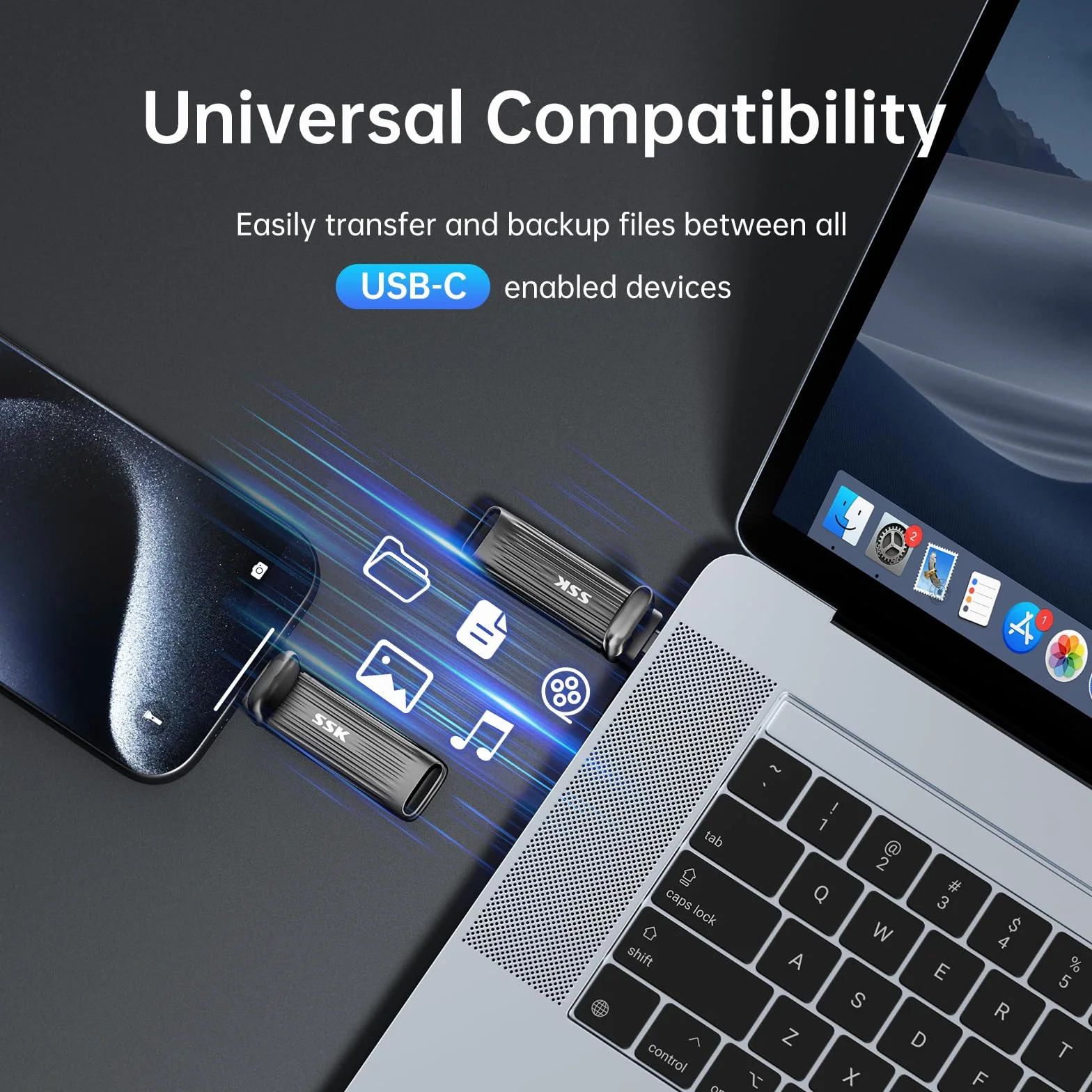 SSK Pamięć USB C SSD 1TB 2000MB/s USB3.2 Gen2x2 przenośny zewnętrzny dysk SSD Flash Thumb Drive kompatybilny z Android Mac Laptop iPhone 15/16 4K